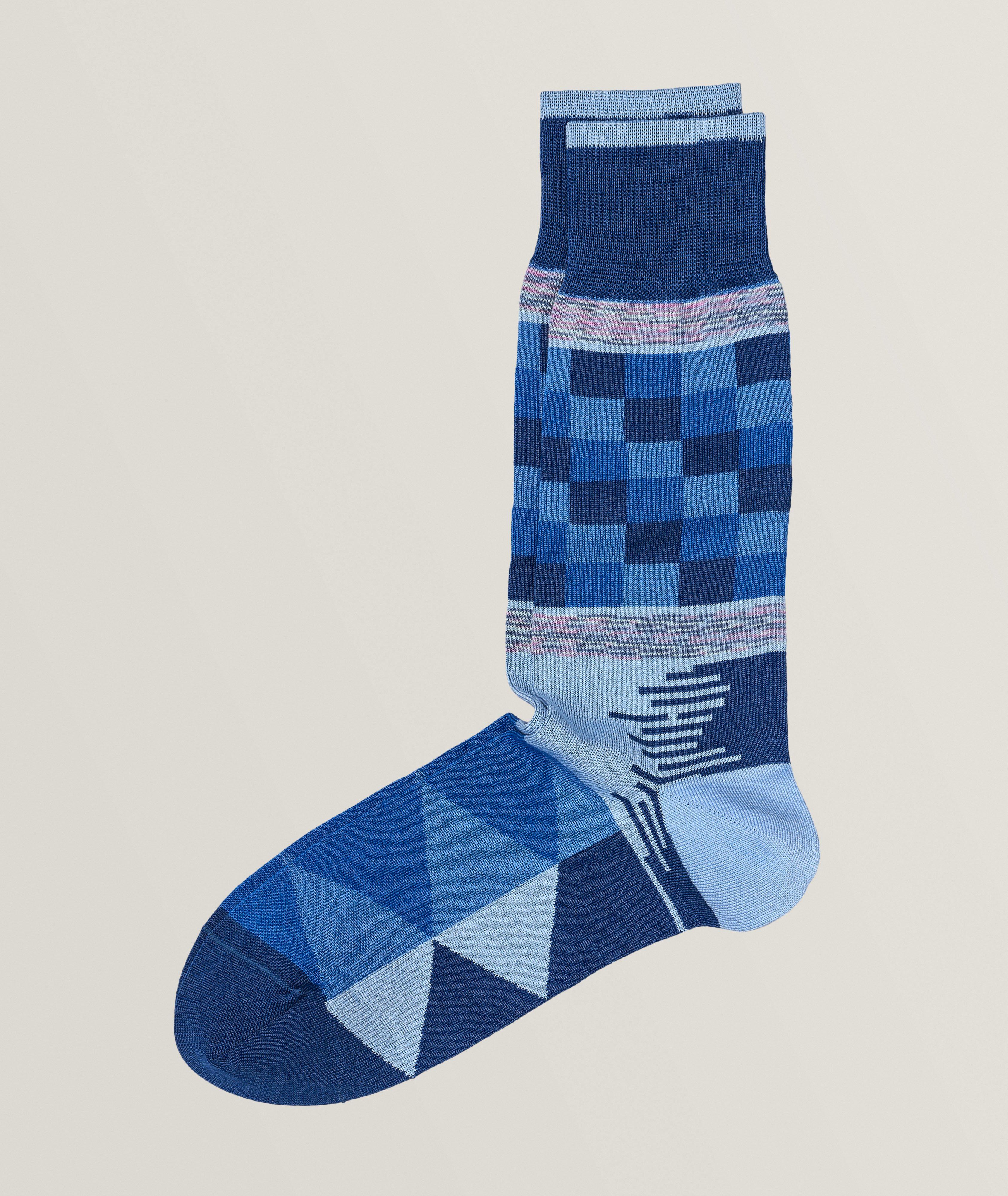 Grid Triangle Mercerised Cotton-Blend Dress Socks image 0