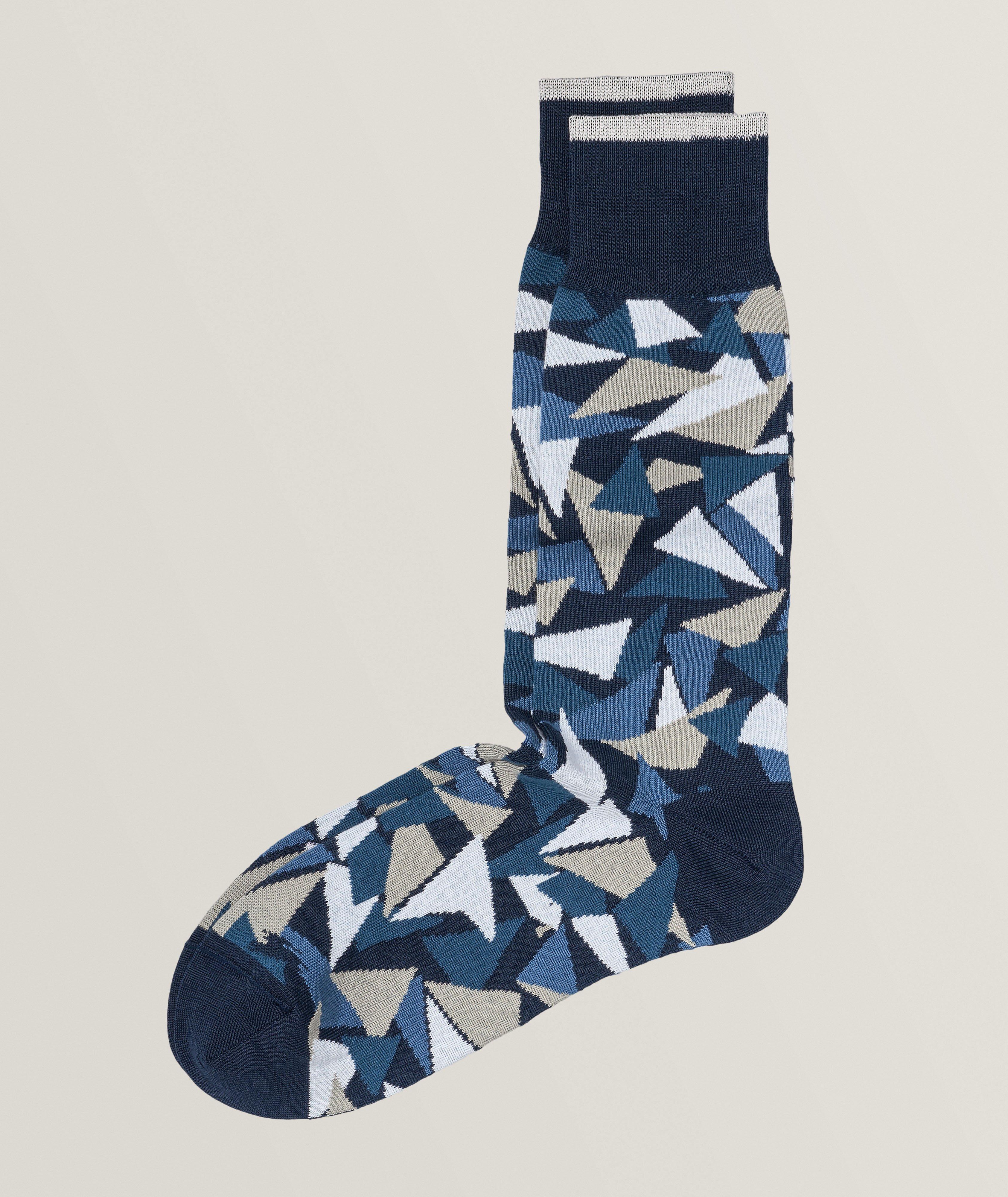 Triangle-Geometric Mercerised Cotton-Blend Dress Socks
