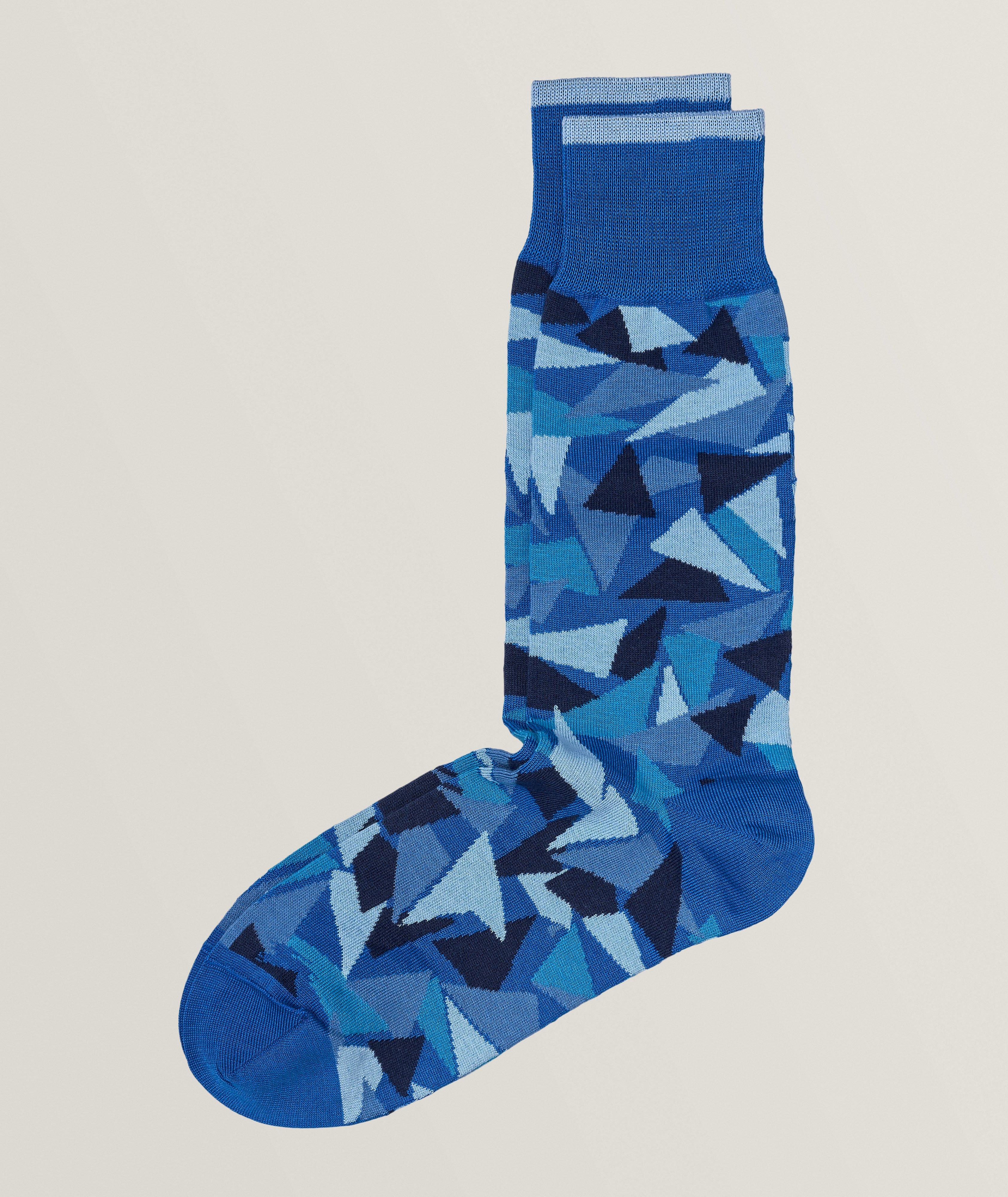 Trinagle-Geometric Mercerised Cotton-Blend Dress Socks