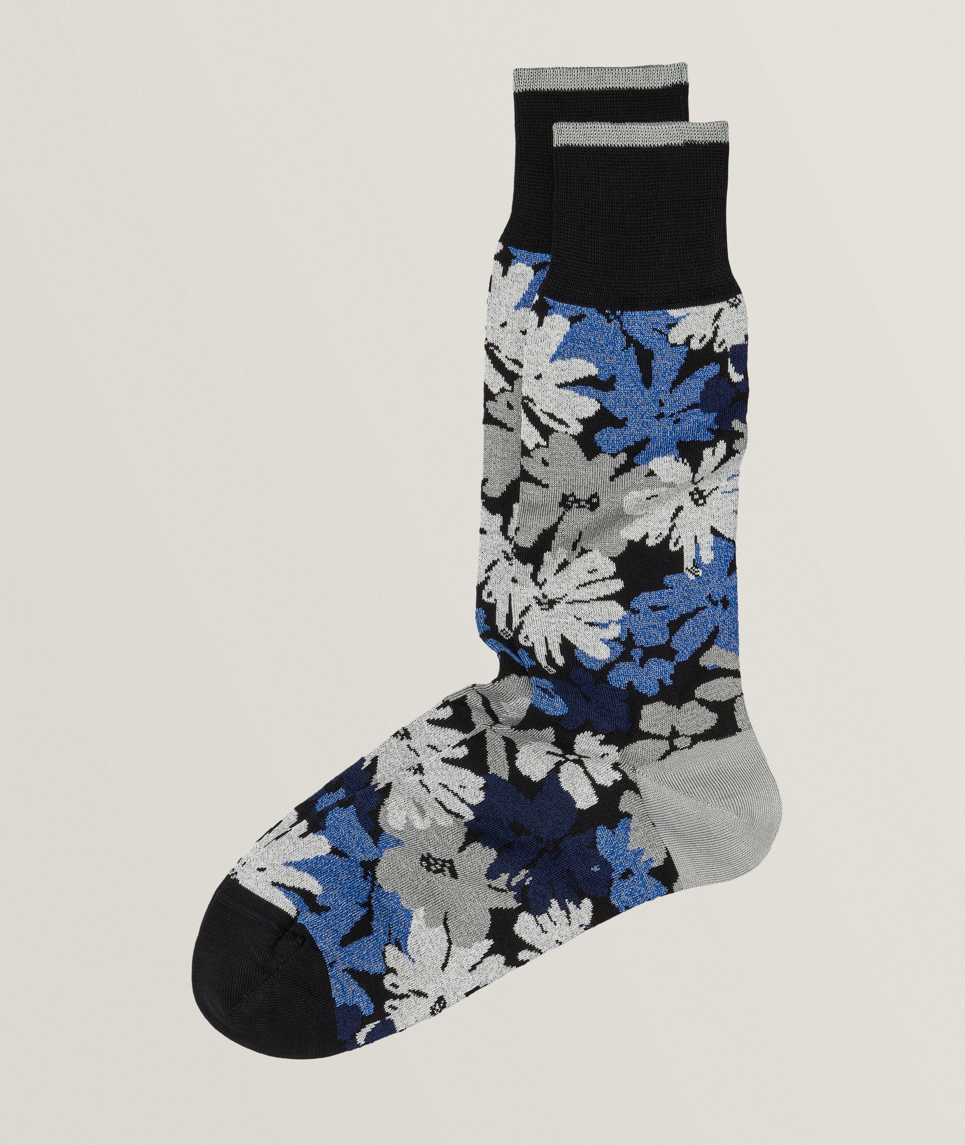 Floral Mercerised Cotton-Blend Dress Socks image 0