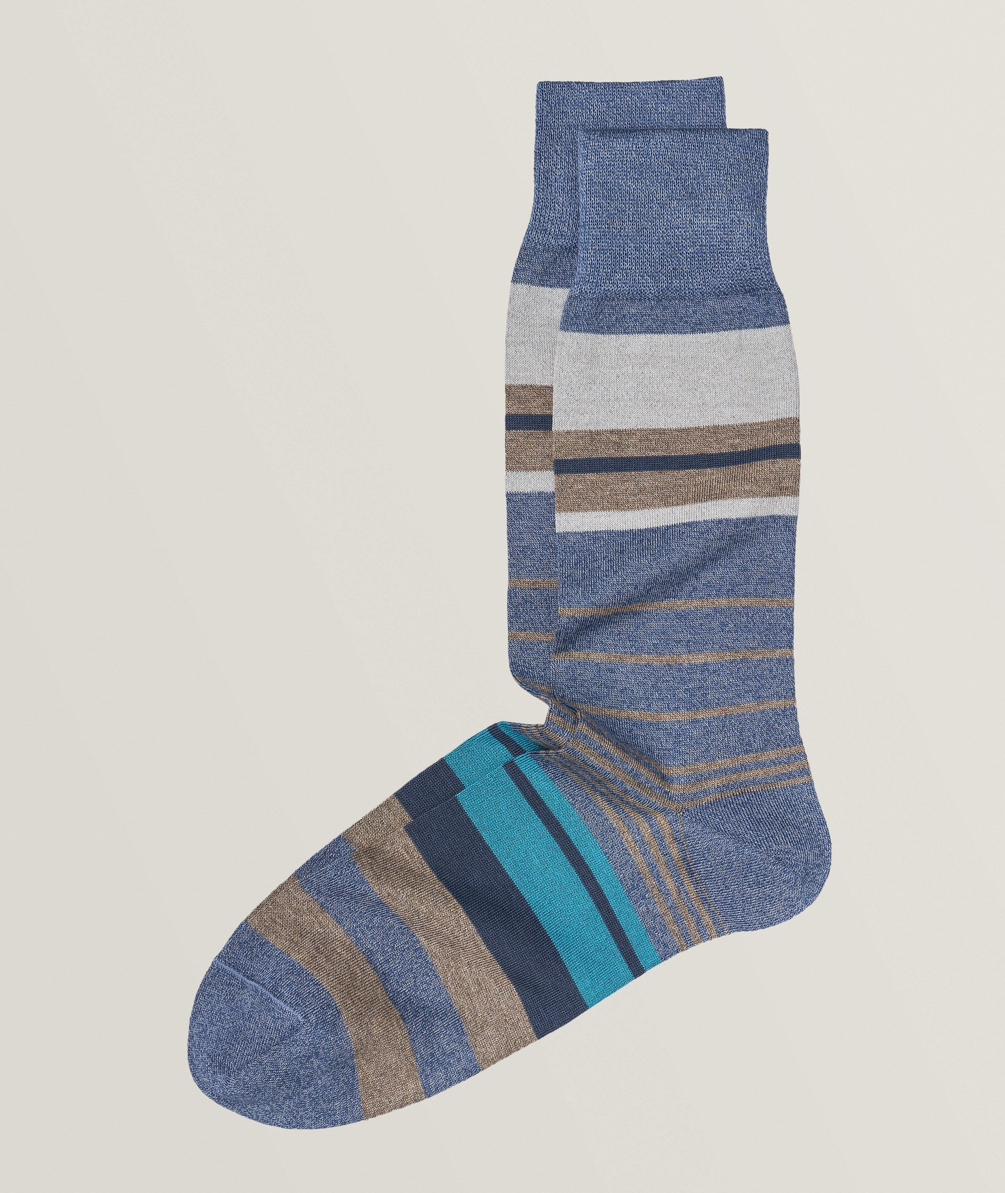 Striped Mercerised Cotton-Blend Dress Socks