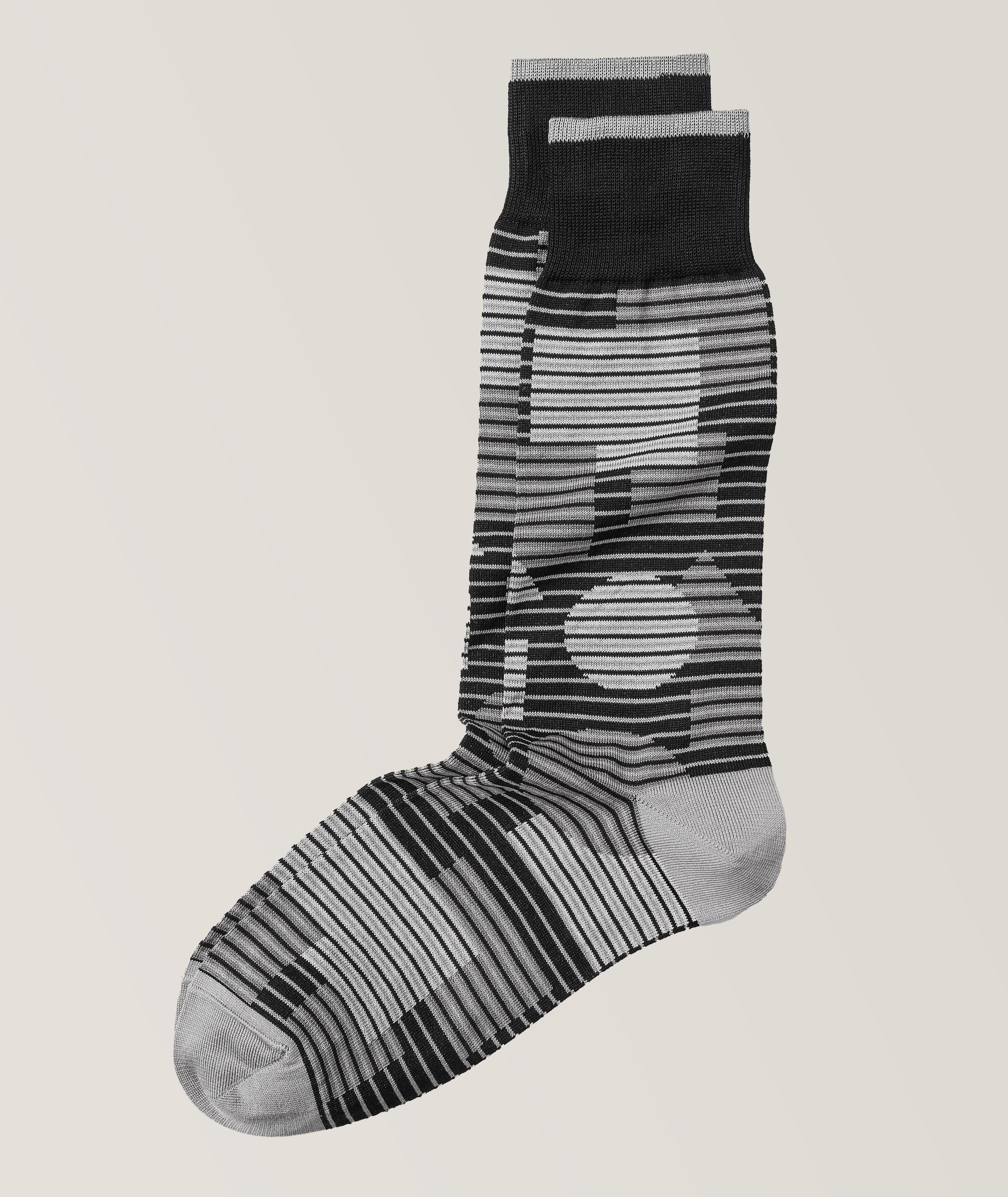 Striped Geometric Stretch-Mercerized Cotton Blend Socks image 0