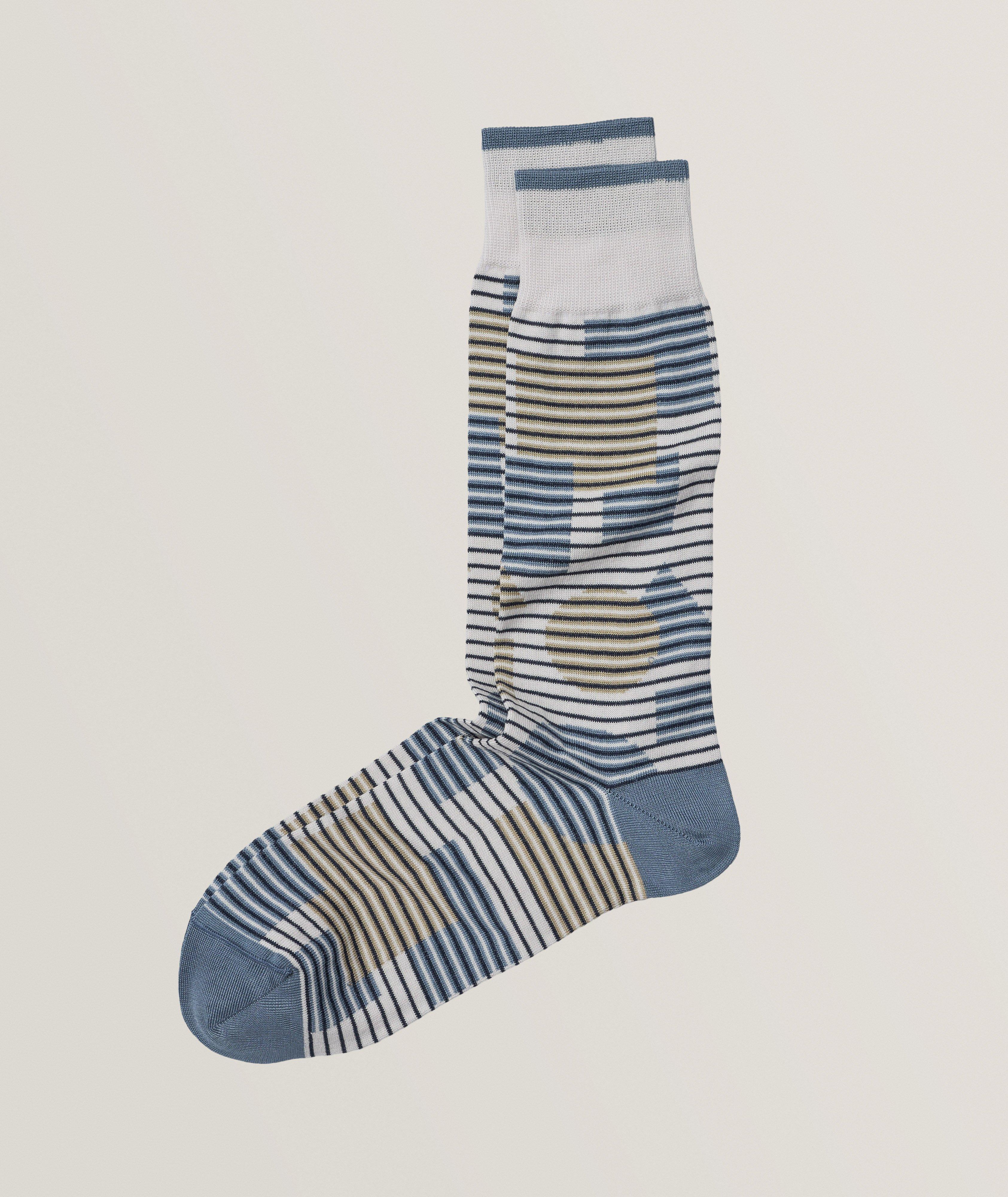 Geometric Striped Stretch-Mercerized Cotton Blend Socks image 0
