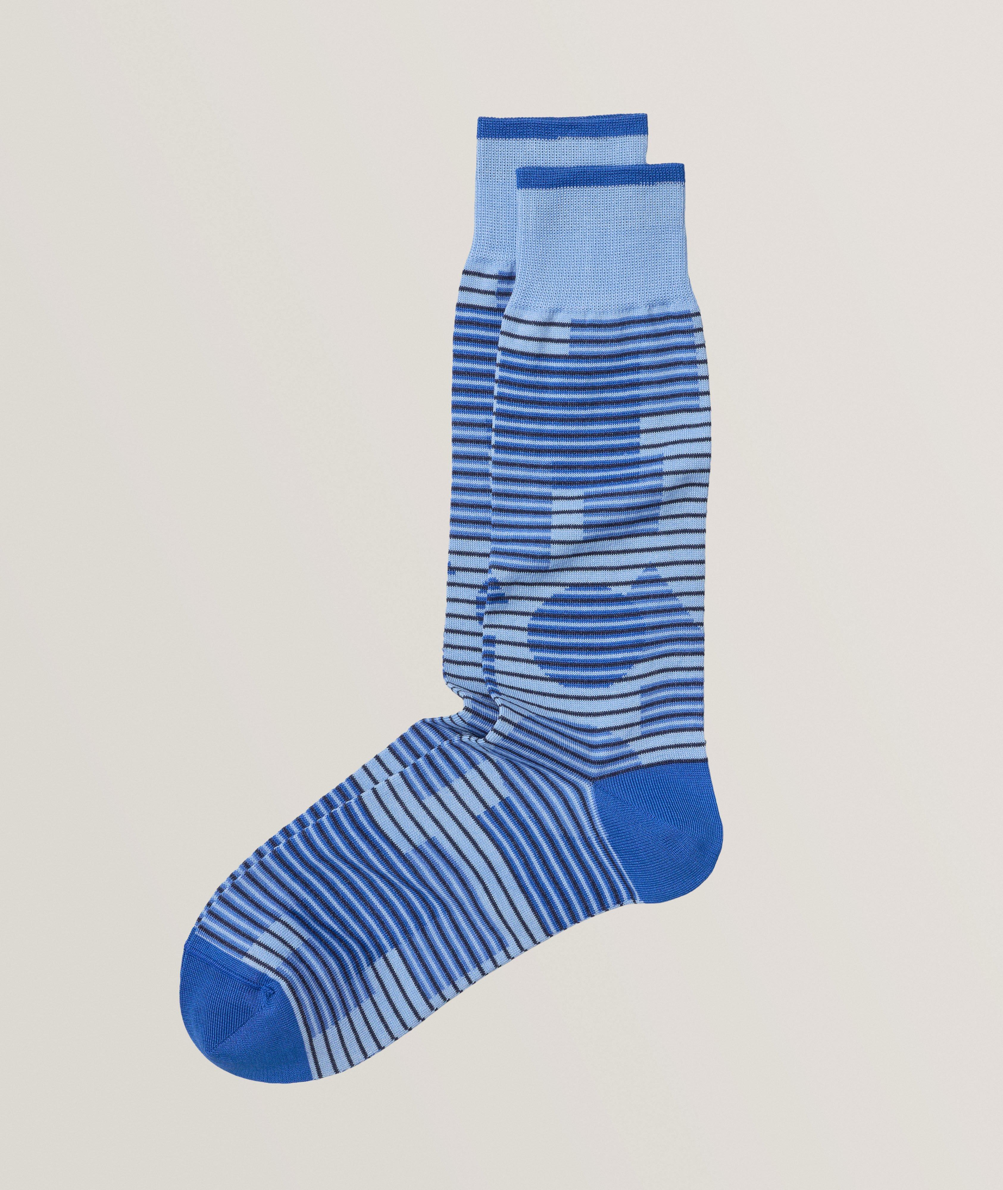 Geometric Striped Stretch-Mercerized Cotton Blend Socks image 0