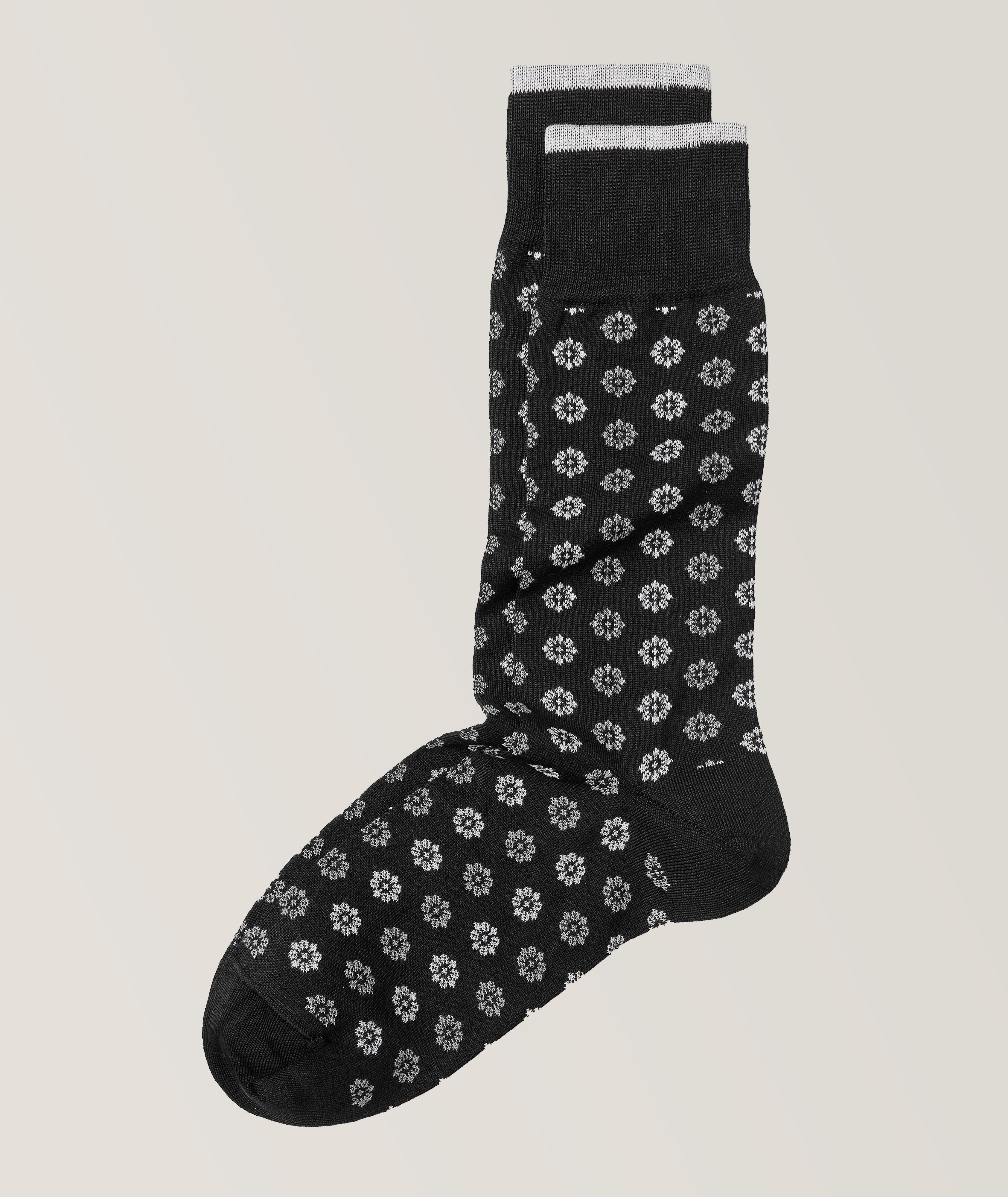 Floral Stretch-Mercerized Cotton Blend Socks