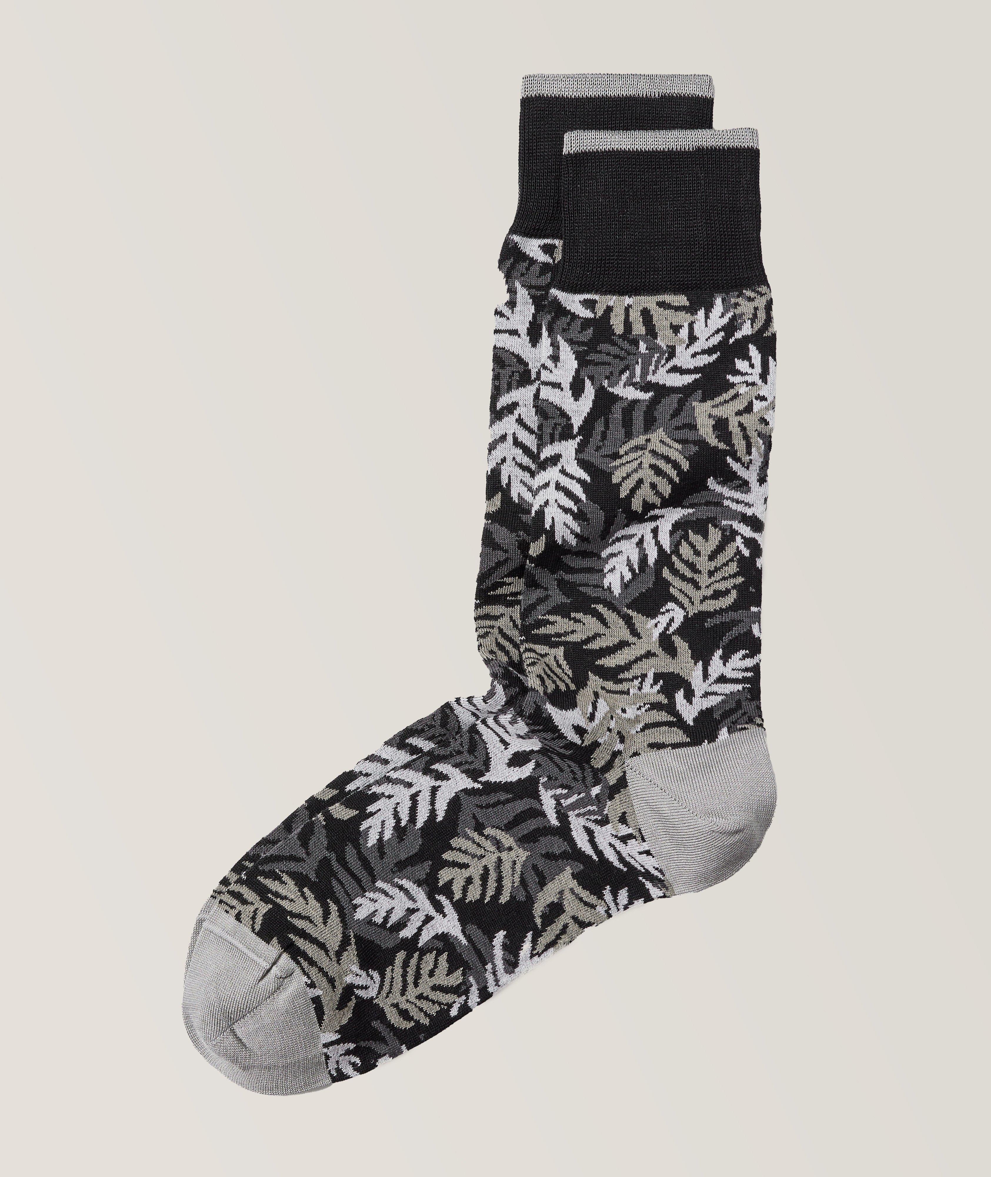 Botanical Leaf Stretch-Mercerized Cotton Blend Socks