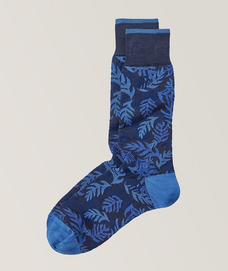 Botanical Leaf Stretch-Mercerized Cotton Blend Socks image 0