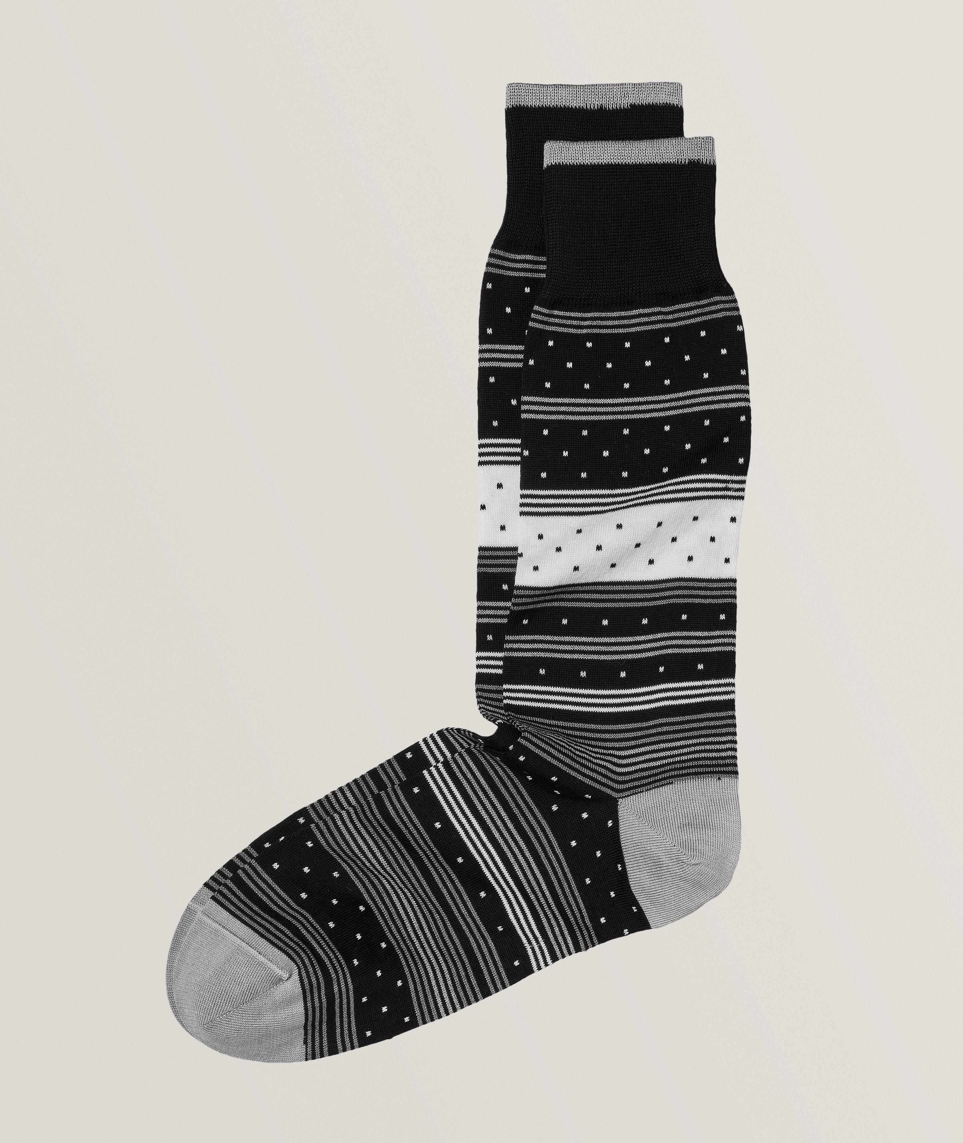 Polka Dot Stripe Mercerised Cotton-Blend Dress Socks
