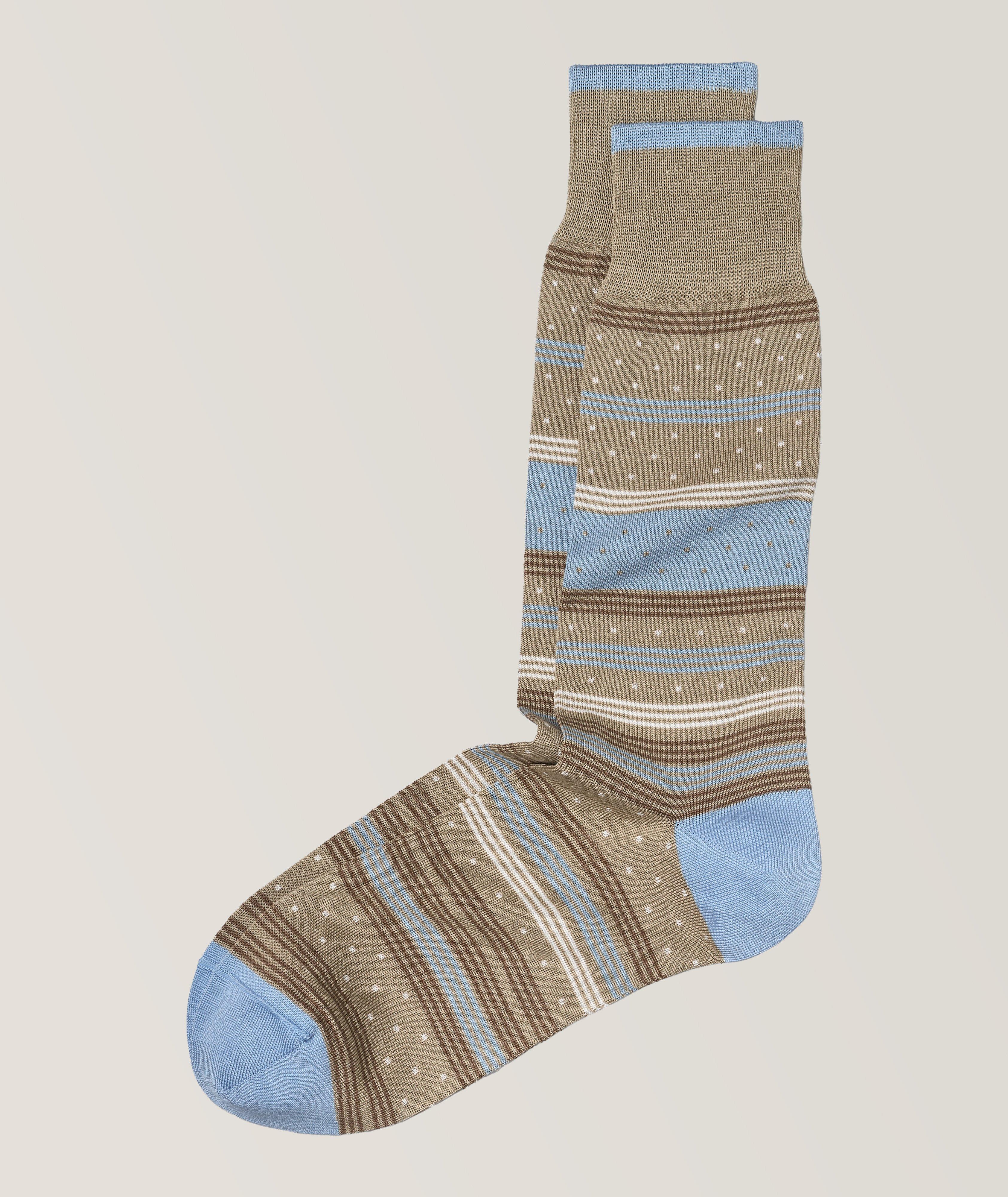 Polka Dot-Striped Mercerised Cotton-Blend Dress Socks