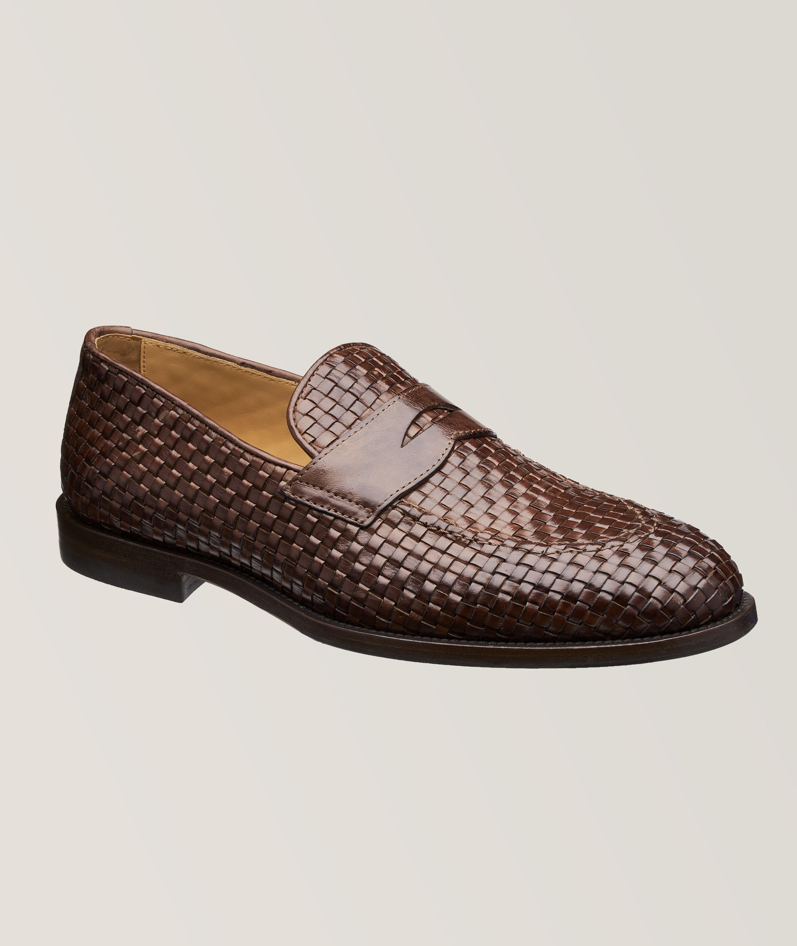 Burnished Woven Leather Penny Loafers