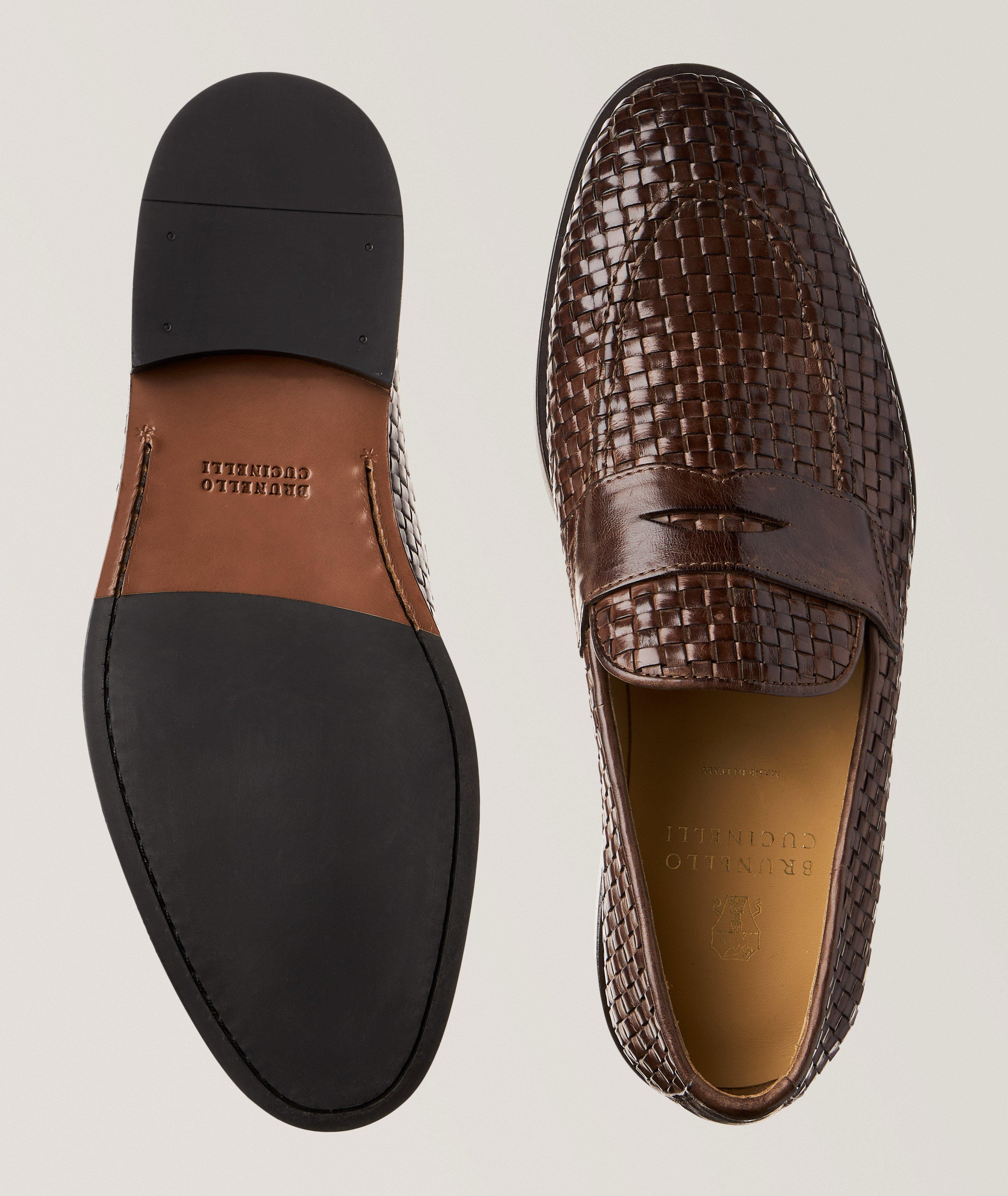Burnished Woven Leather Penny Loafers