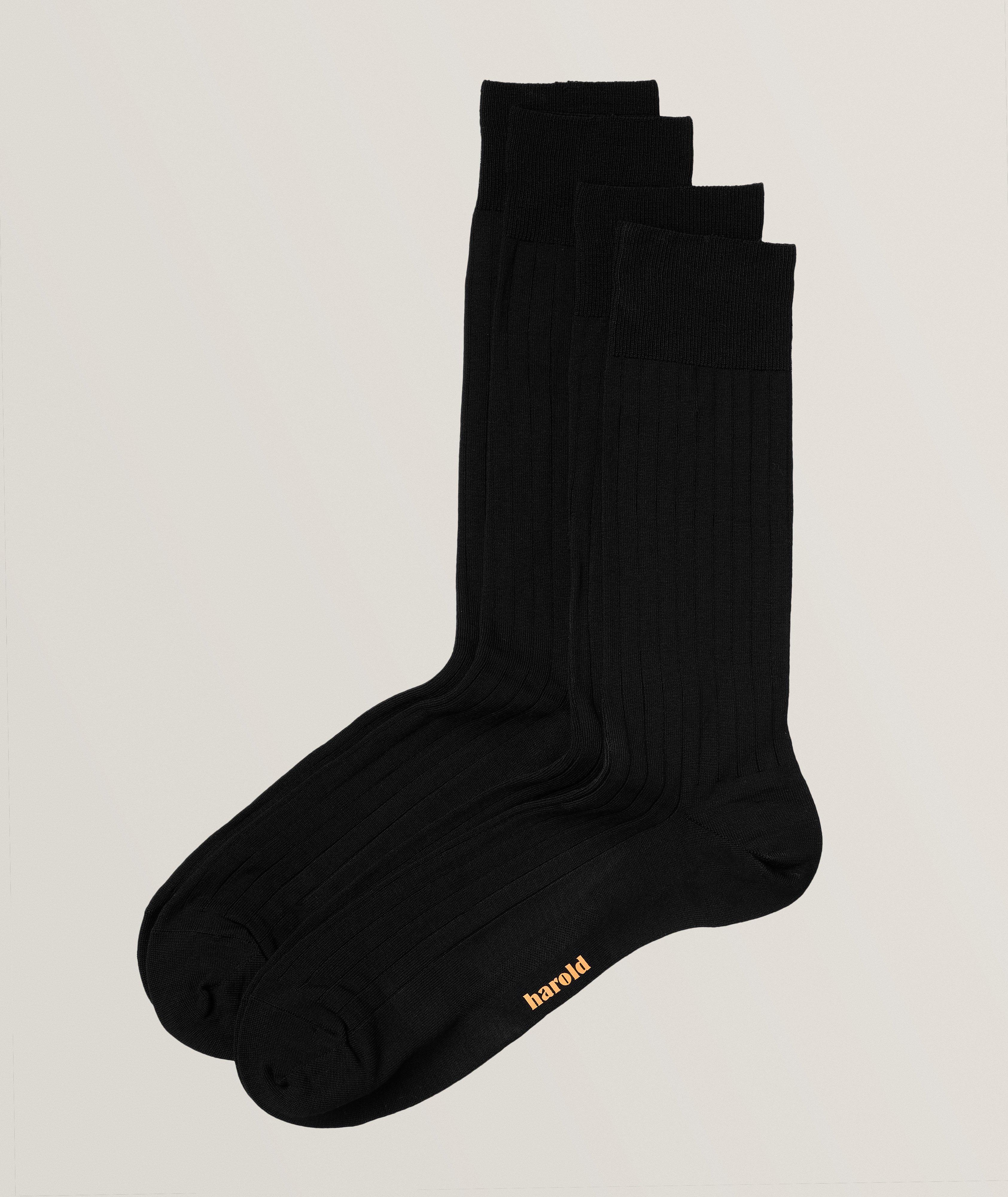 2-Pack Ribbed Mercerized Stretch-Cotton Socks