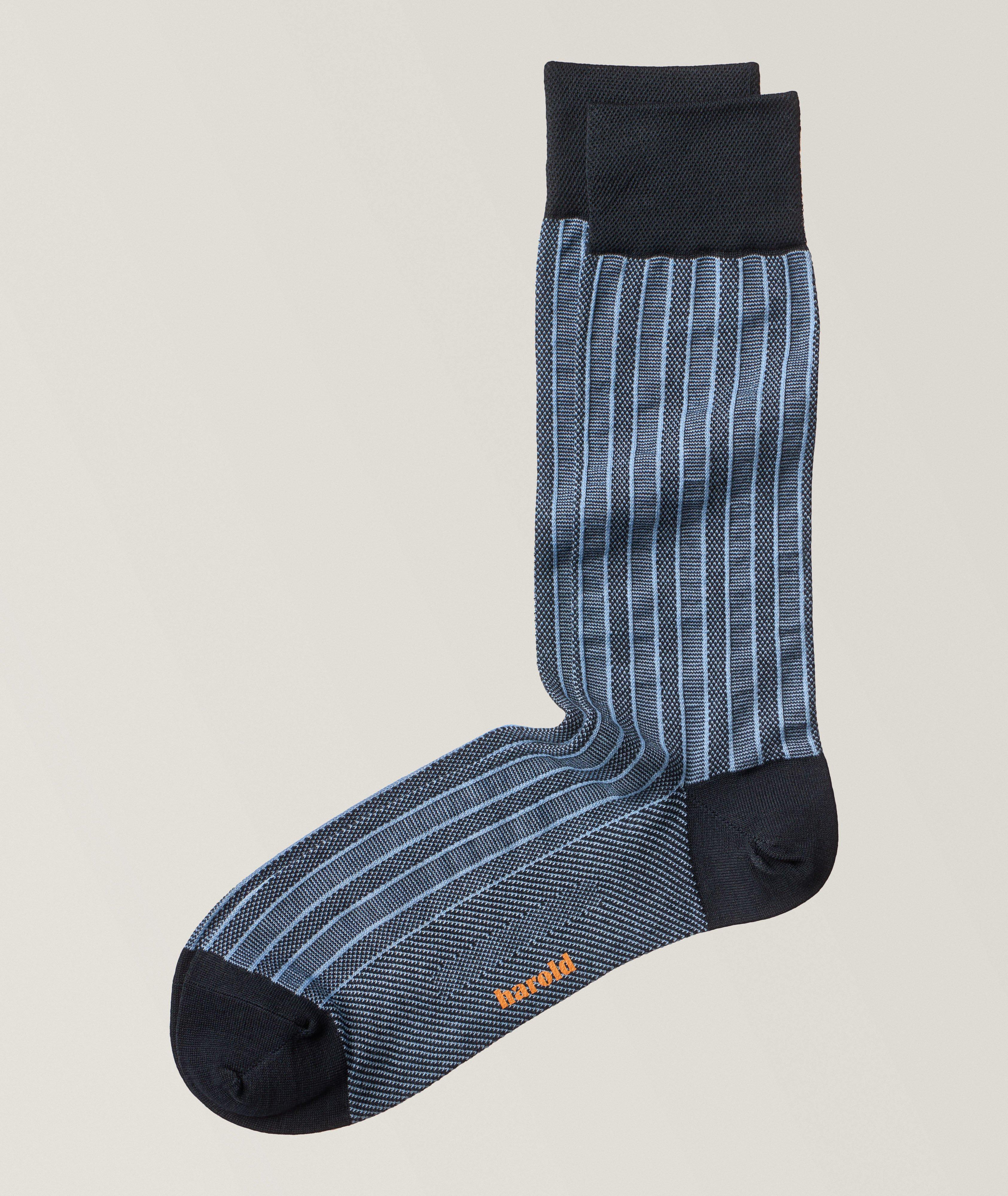 Tonal Striped Mercerized Cotton Ribbed Dress Socks   image 0