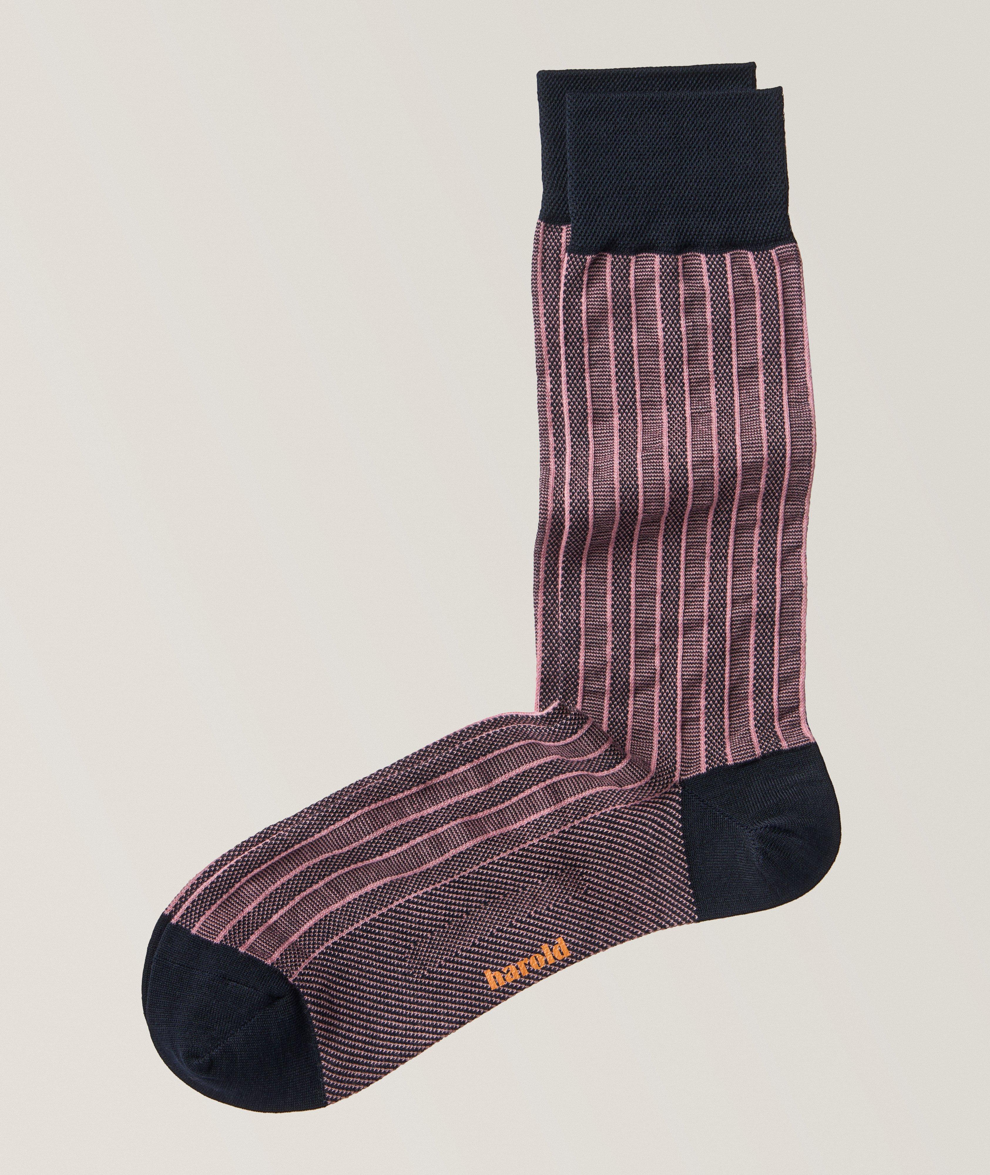 Tonal Striped Mercerized Cotton Ribbed Dress Socks   image 0