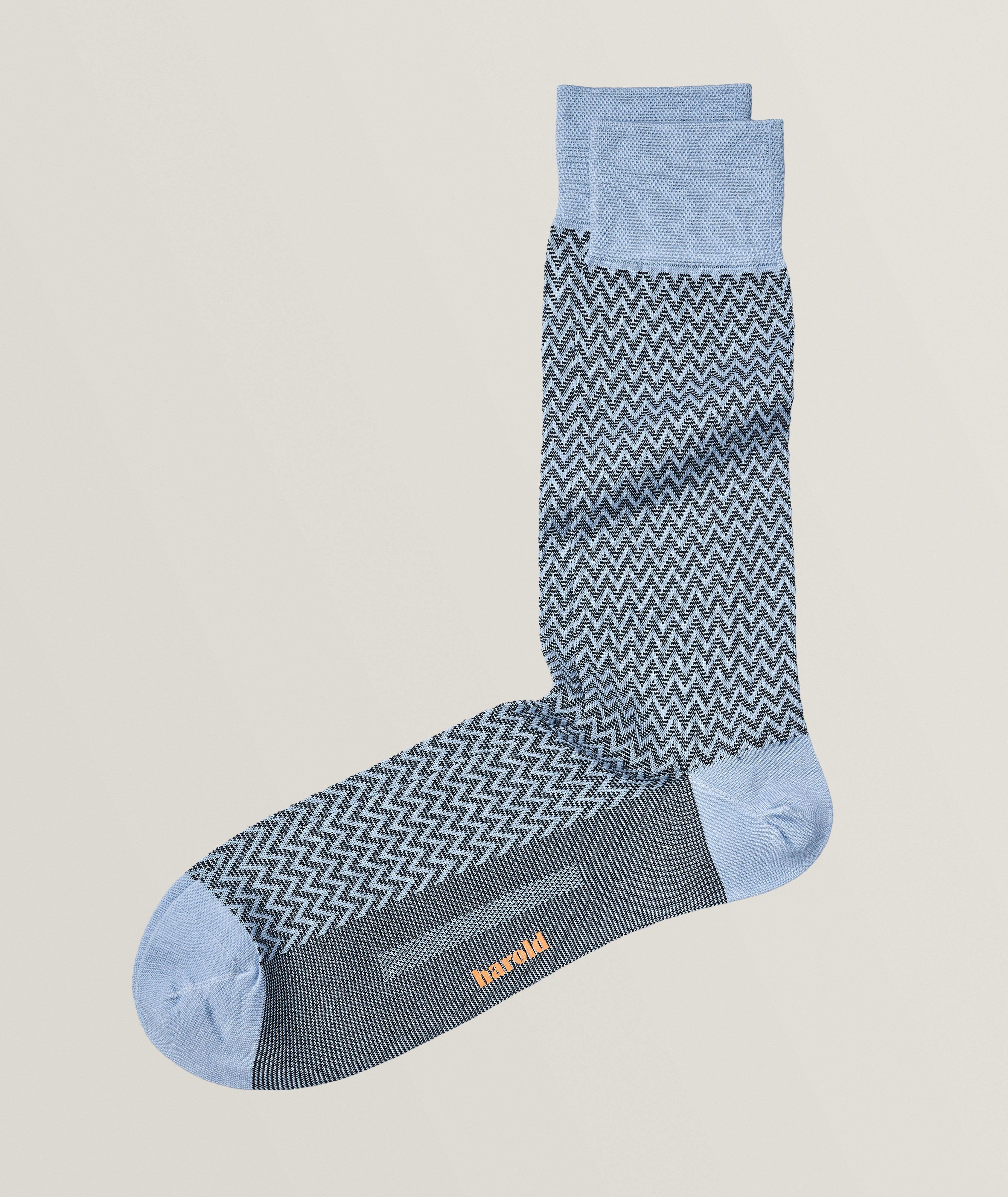 Zig Zag Herringbone Mercerized Stretch-Cotton Socks image 0