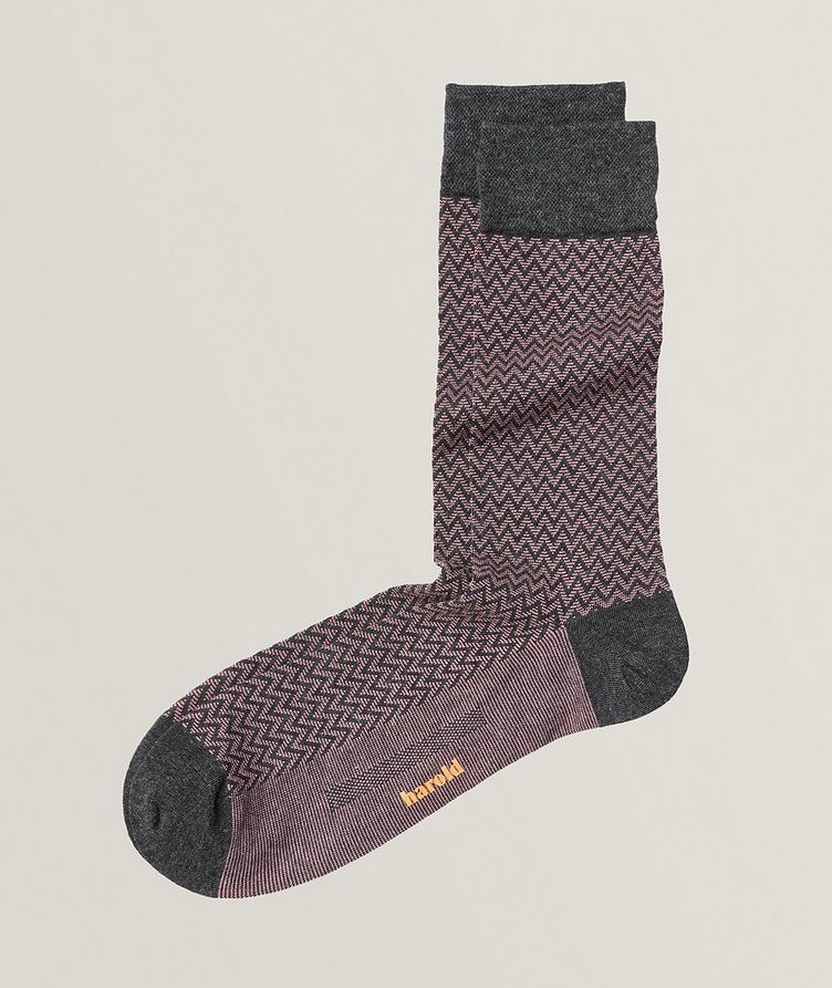 Zig Zag Herringbone Mercerized Stretch-Cotton Socks image 0