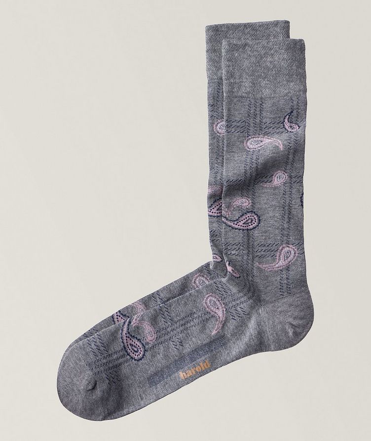 Paisley Plaid Mercerized Cotton Ribbed Dress Socks   image 0