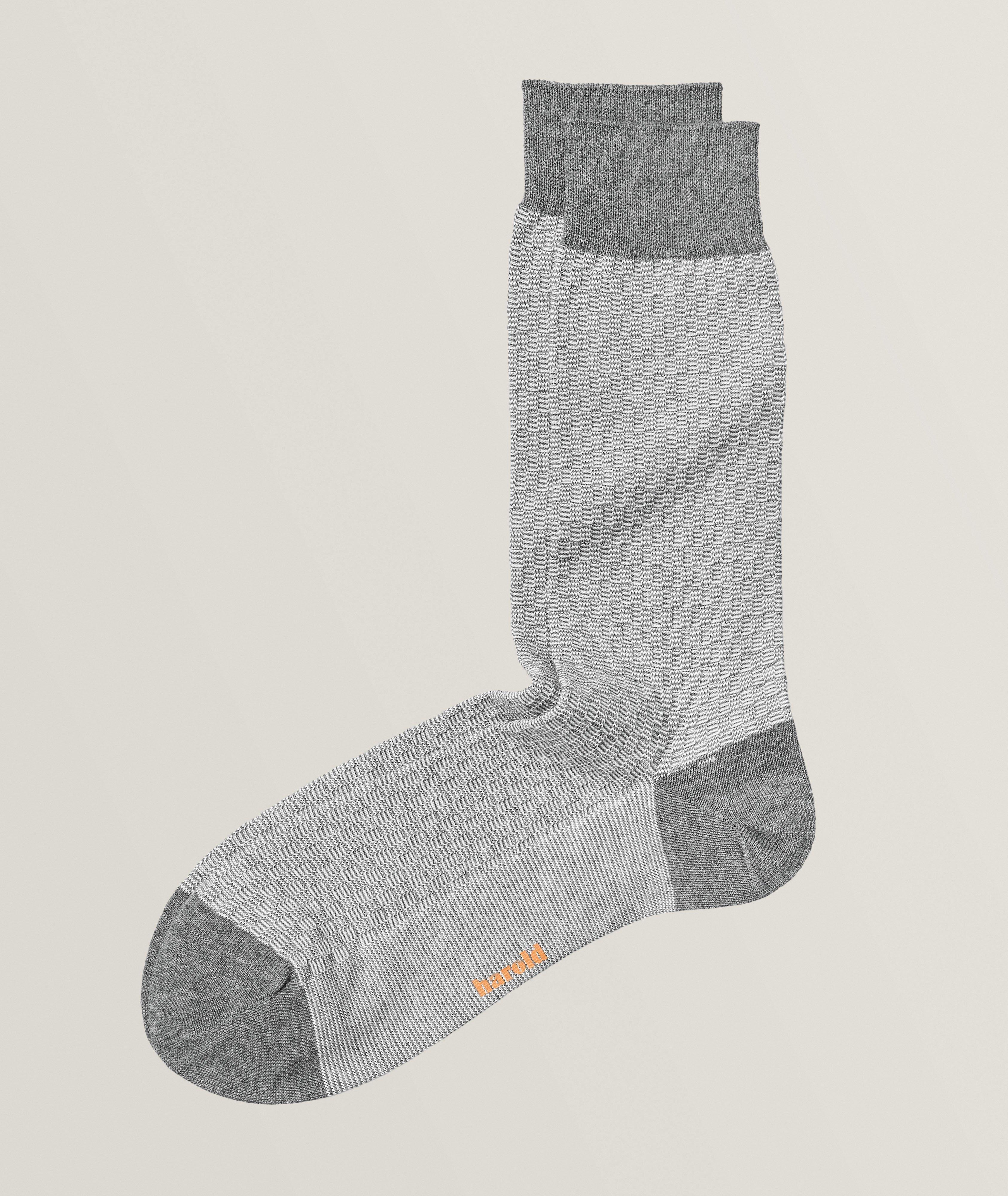Checkered Basketweave Mercerized Cotton-Nylon Socks image 0