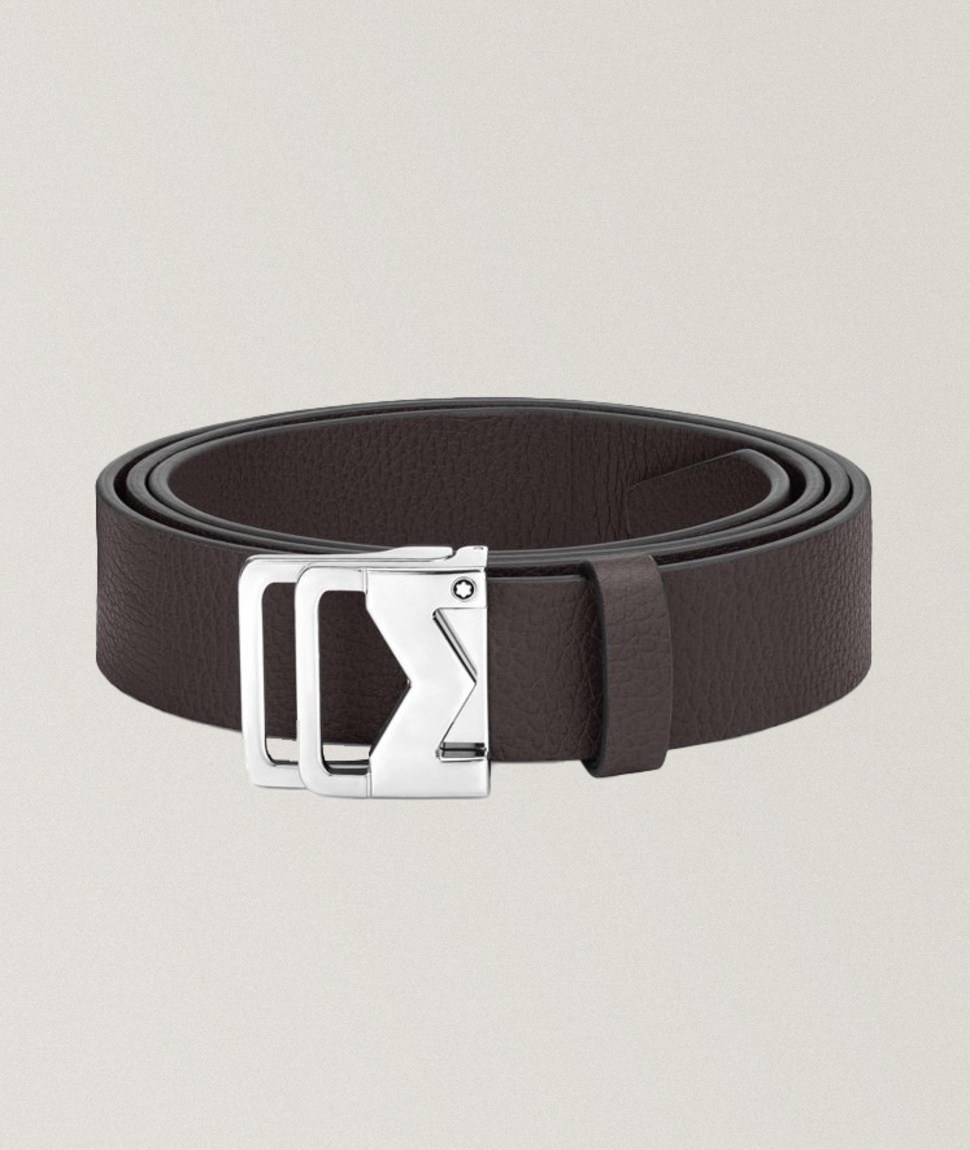 Grain Leather 'M' Buckle Belt 