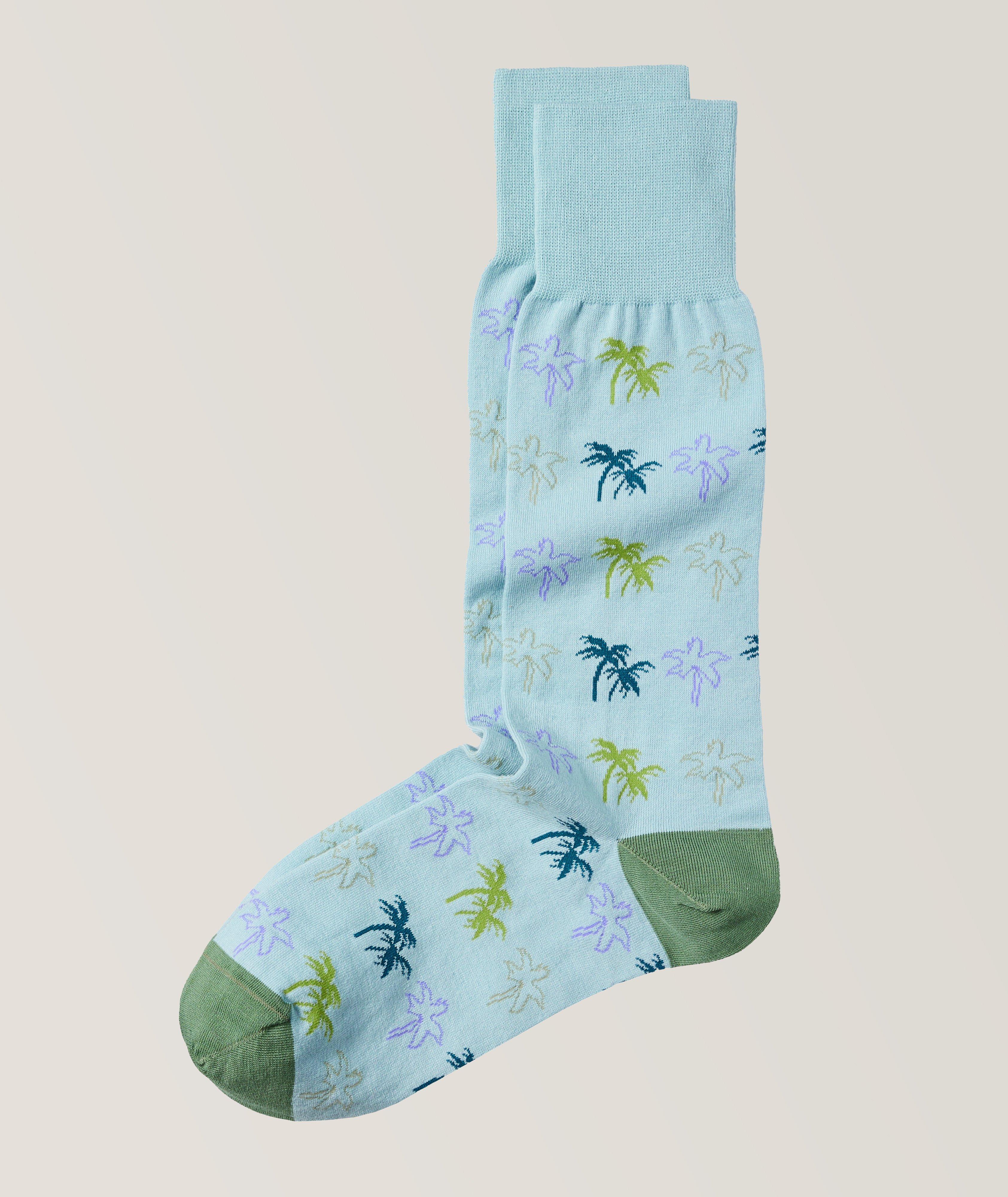 Palm Tree Stretch-Cotton Blend Dress Socks