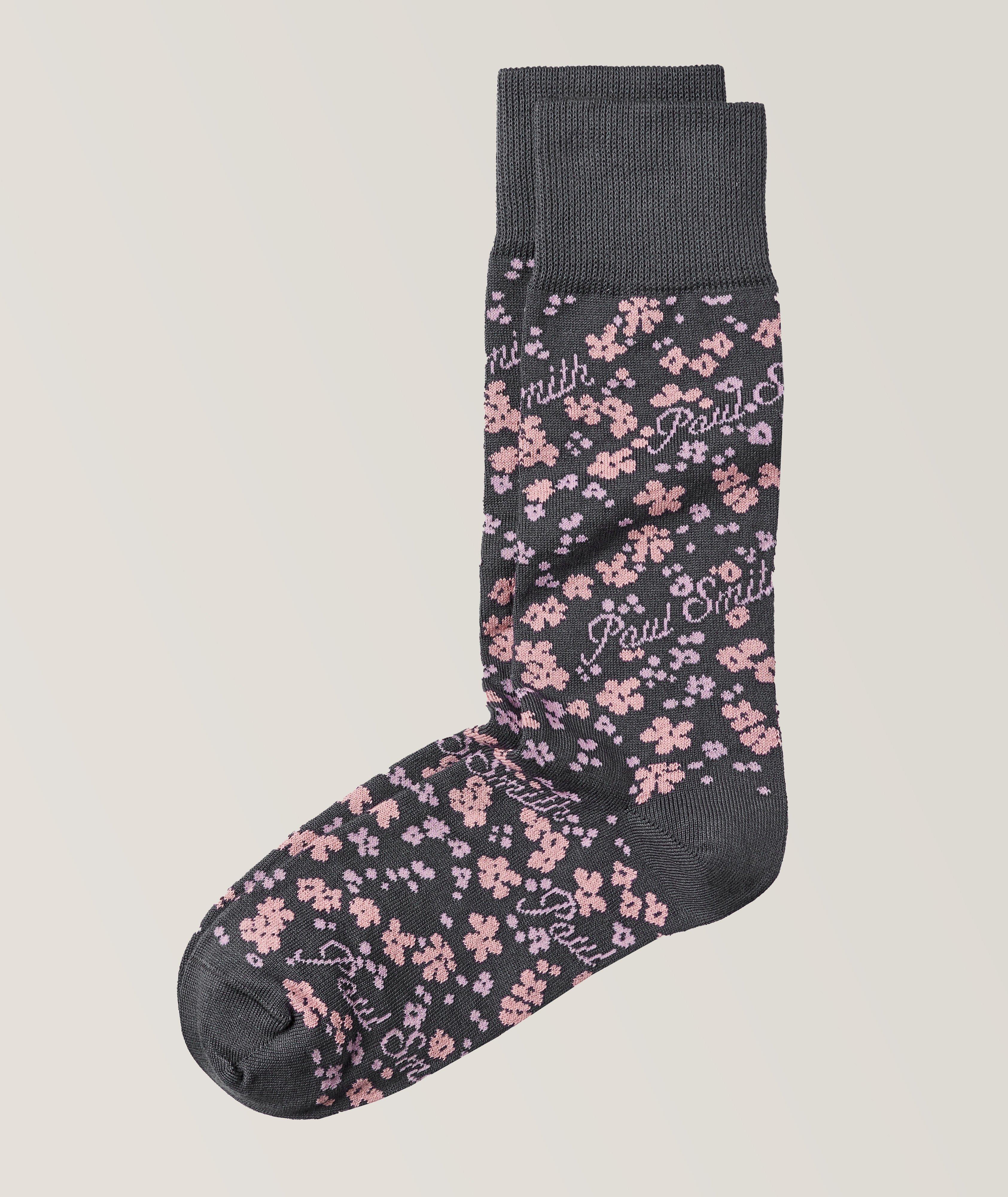 Floral Stretch-Cotton Blend Dress Socks 