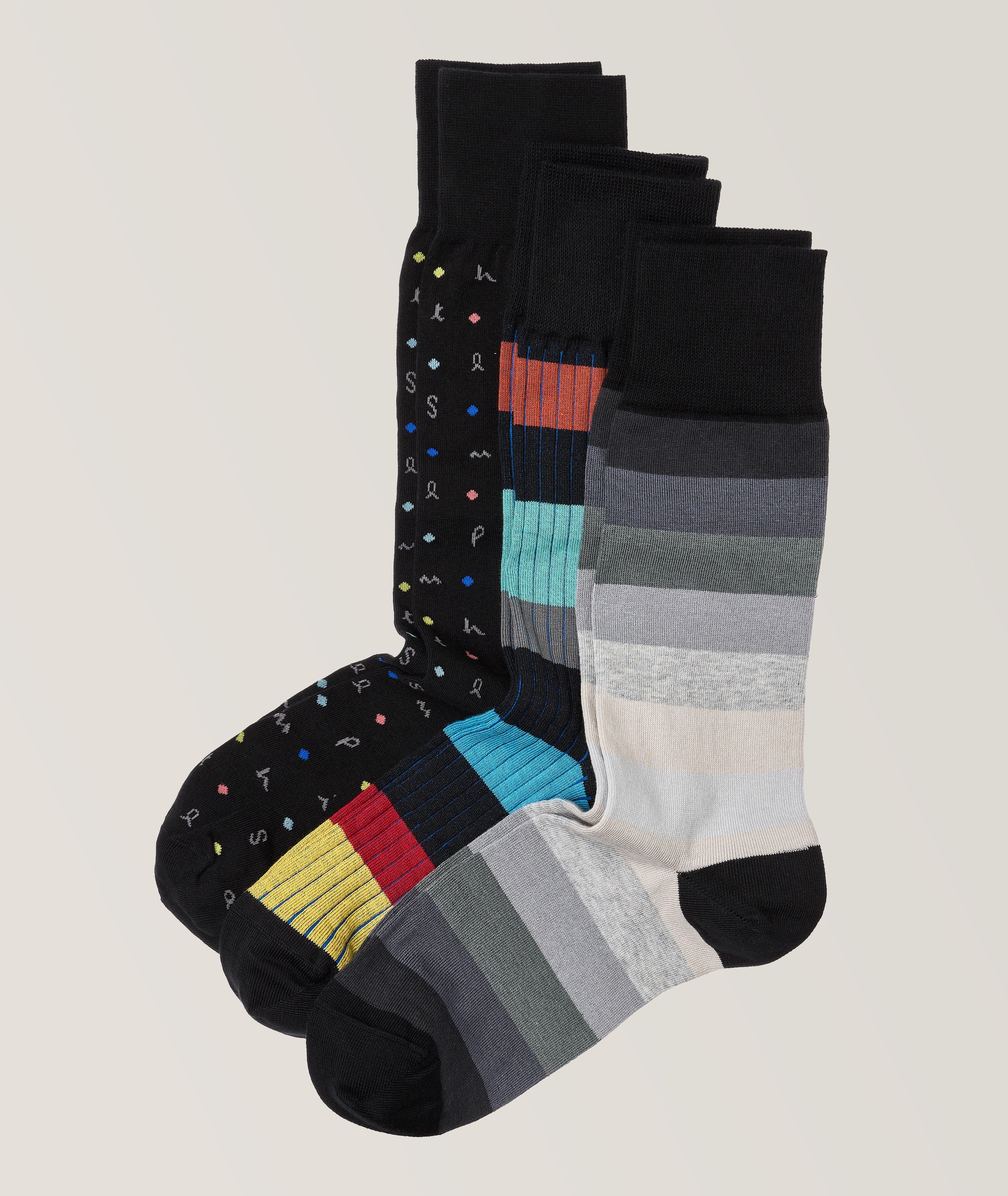 Three-Pack Patterned Stretch-Cotton Socks