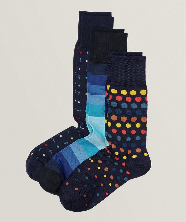 Three-Pack Patterned Stretch-Cotton Socks image 0