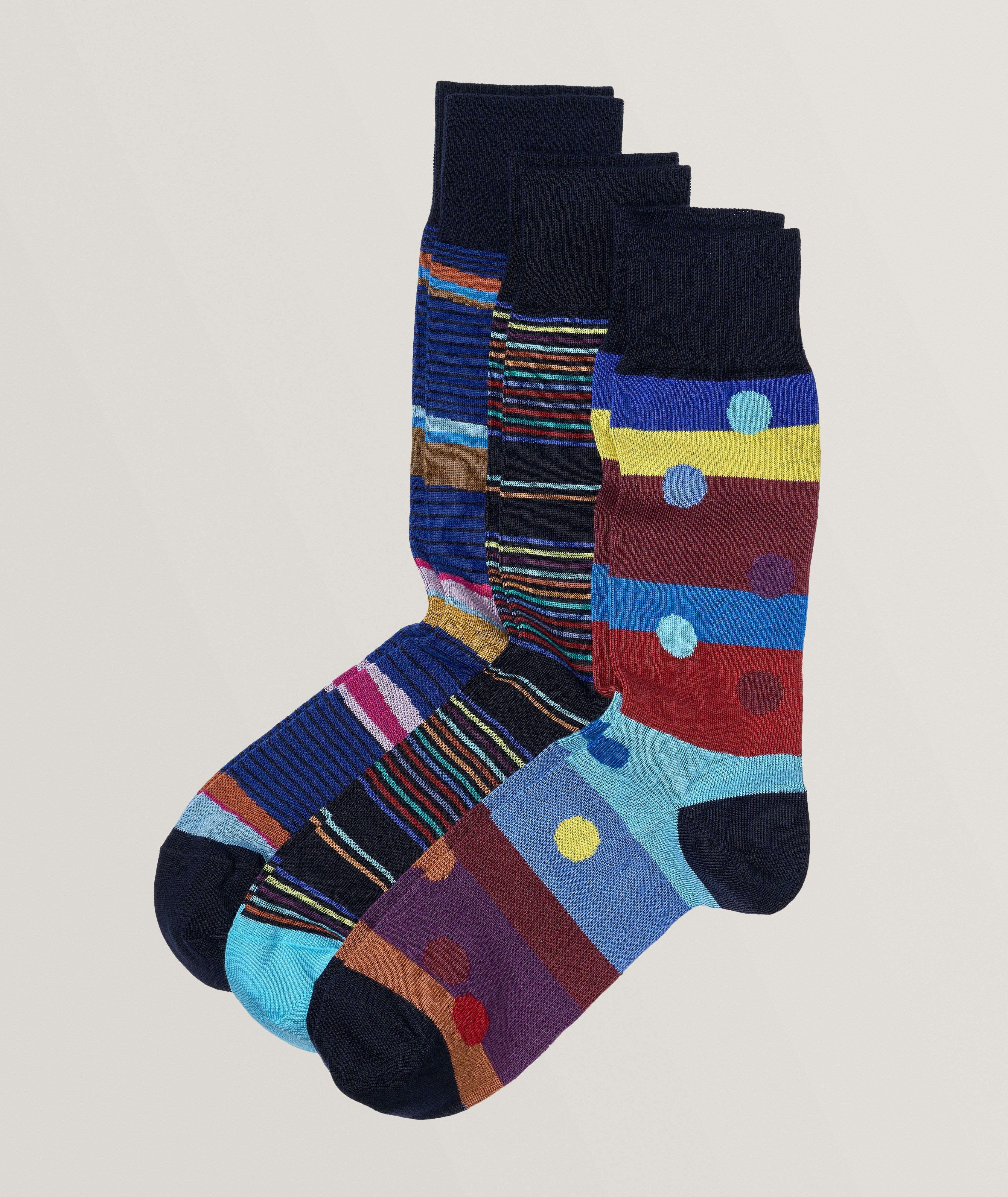 Three-Pack Patterned Stretch-Cotton Socks image 0