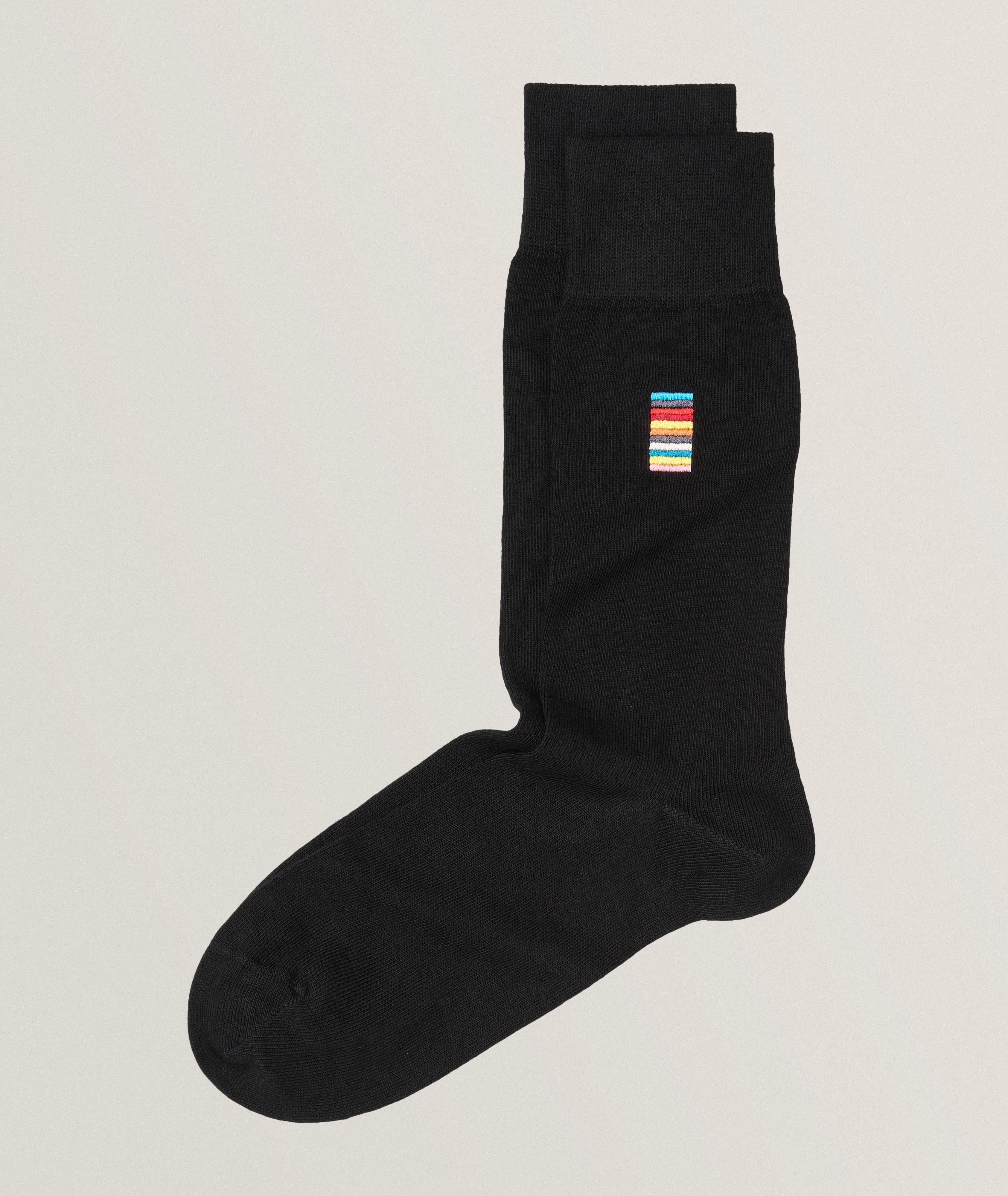 Striped Emblem Stretch-Cotton Blend Socks  image 0