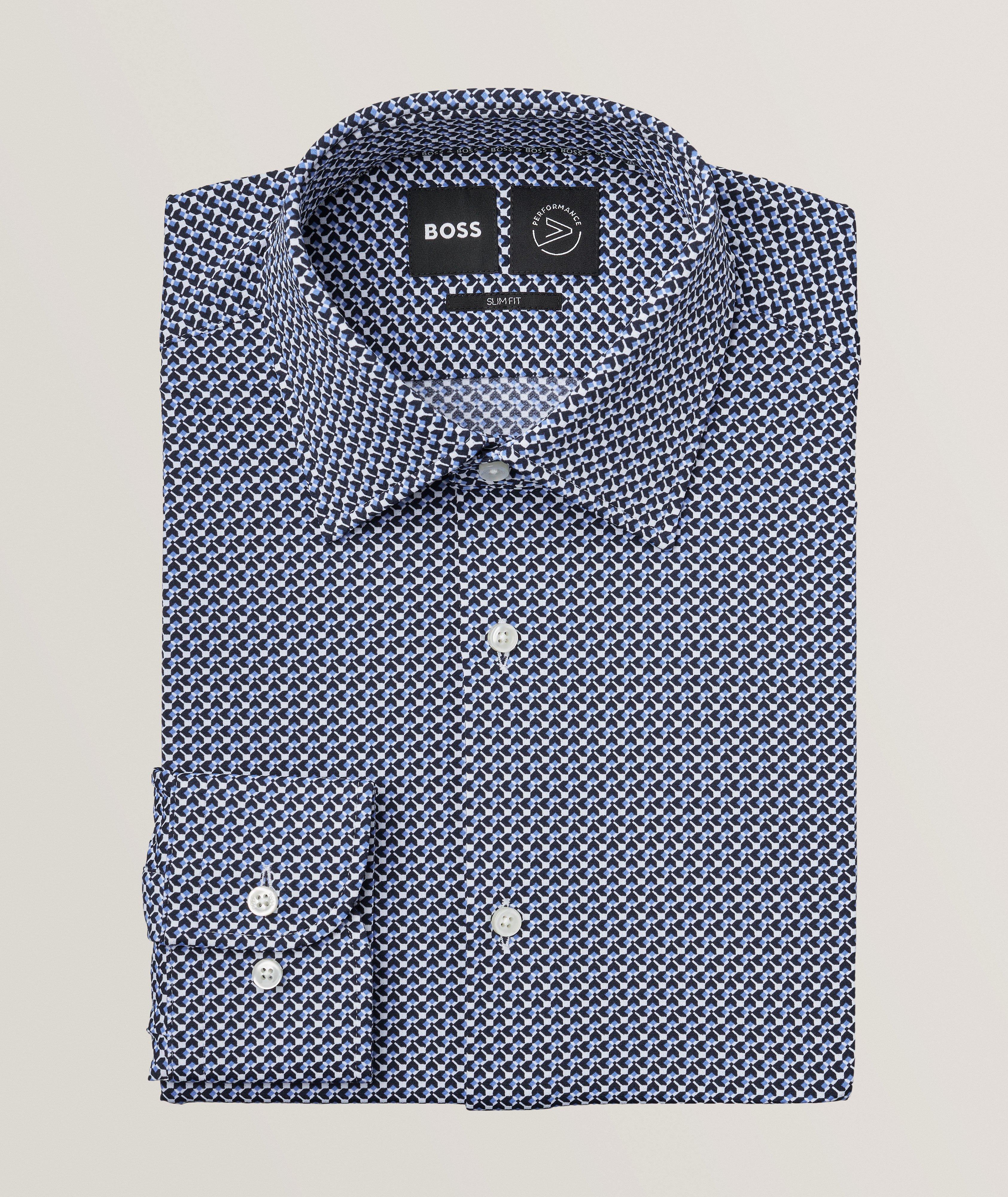 Geometric 4-Way Stretch-Fabric Dress Shirt