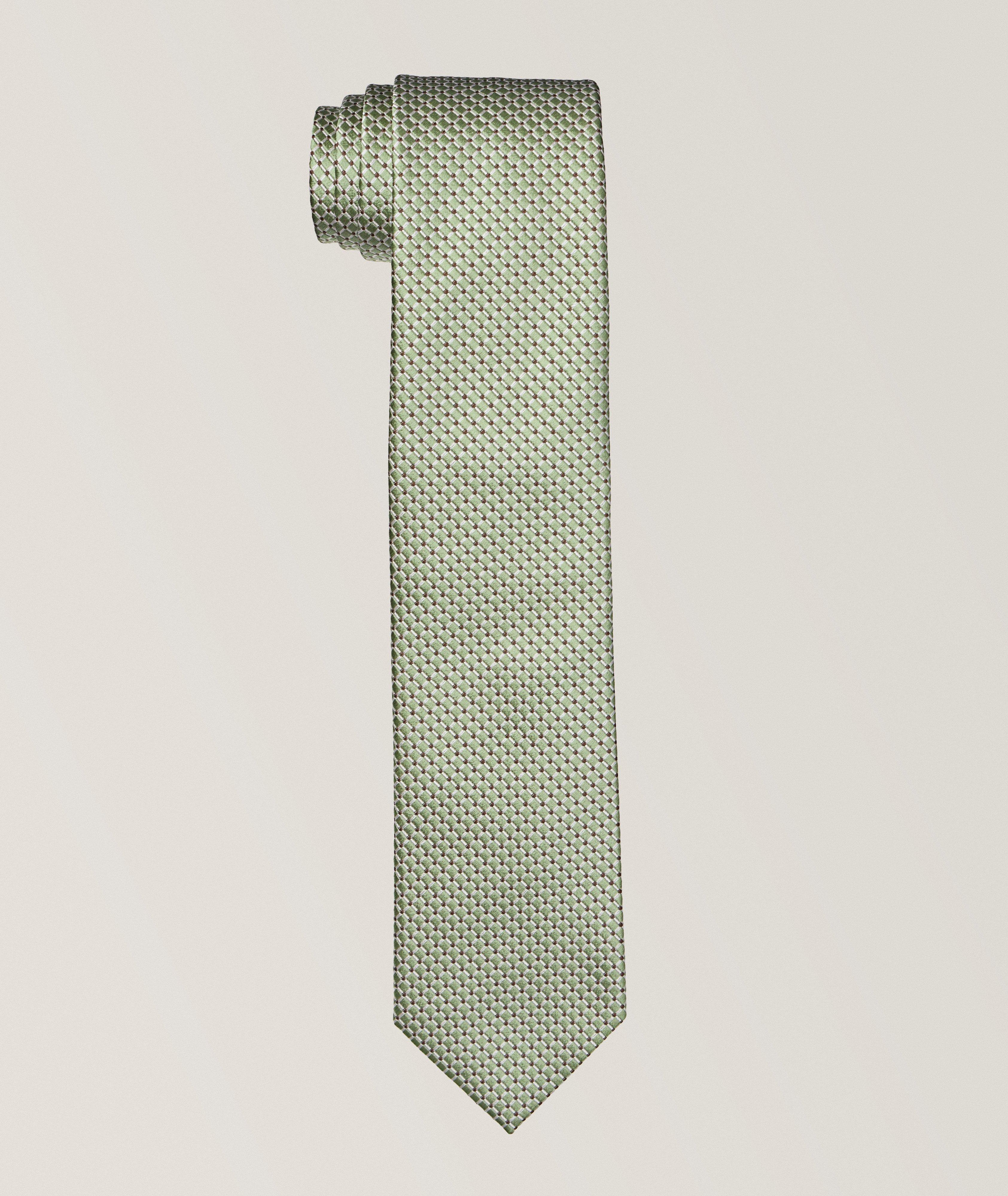 Cravate en soie et en coton à motif quadrillé image 0
