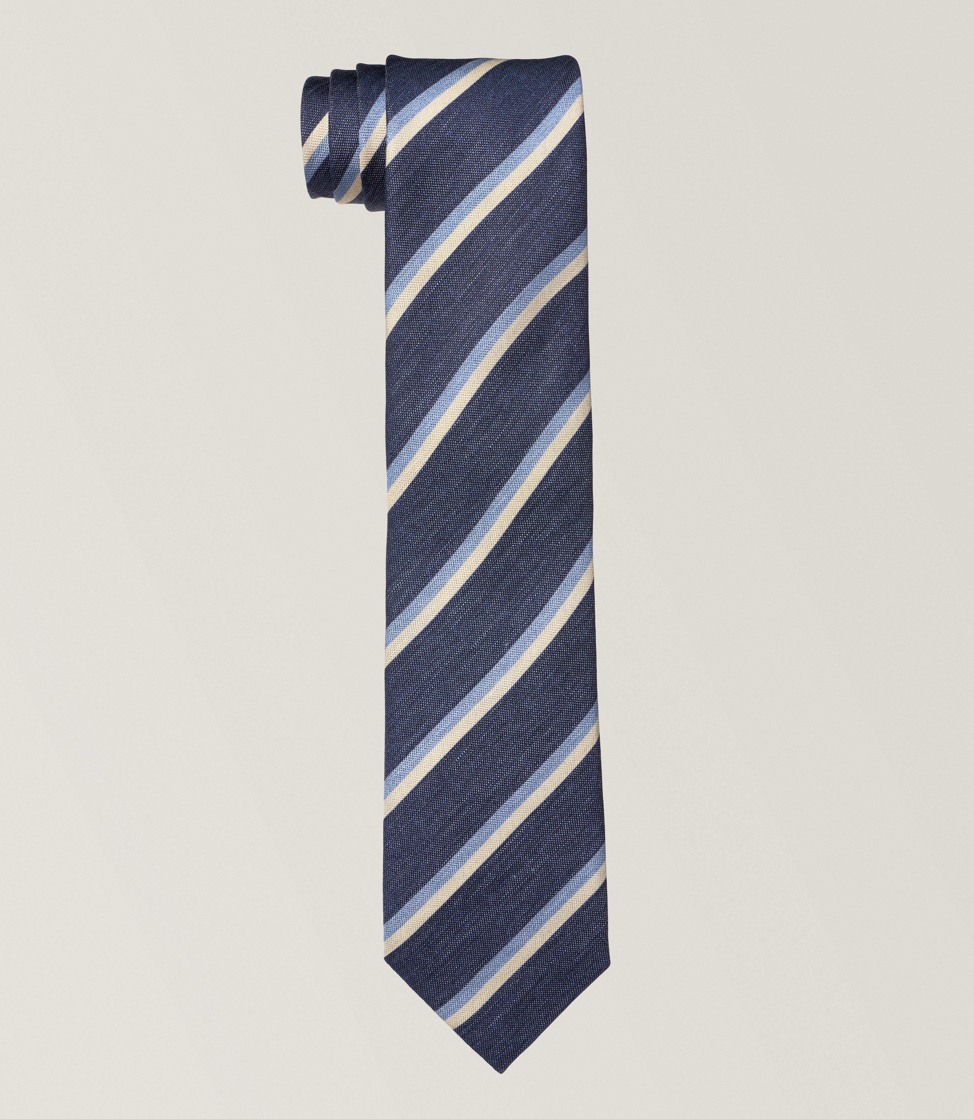 Striped Silk-Linen Tie