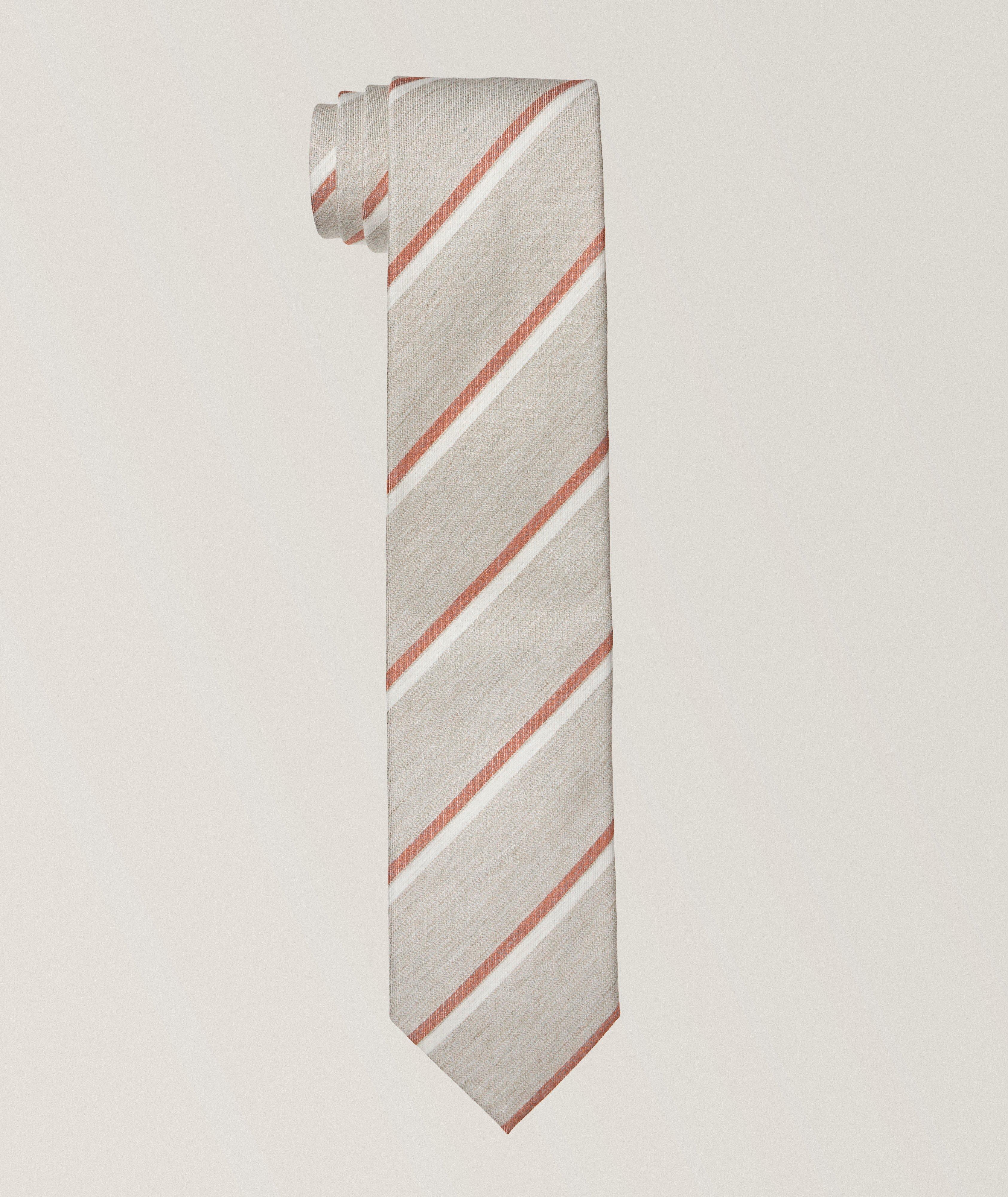 Cravate en coton et en soie à rayures diagonales image 0
