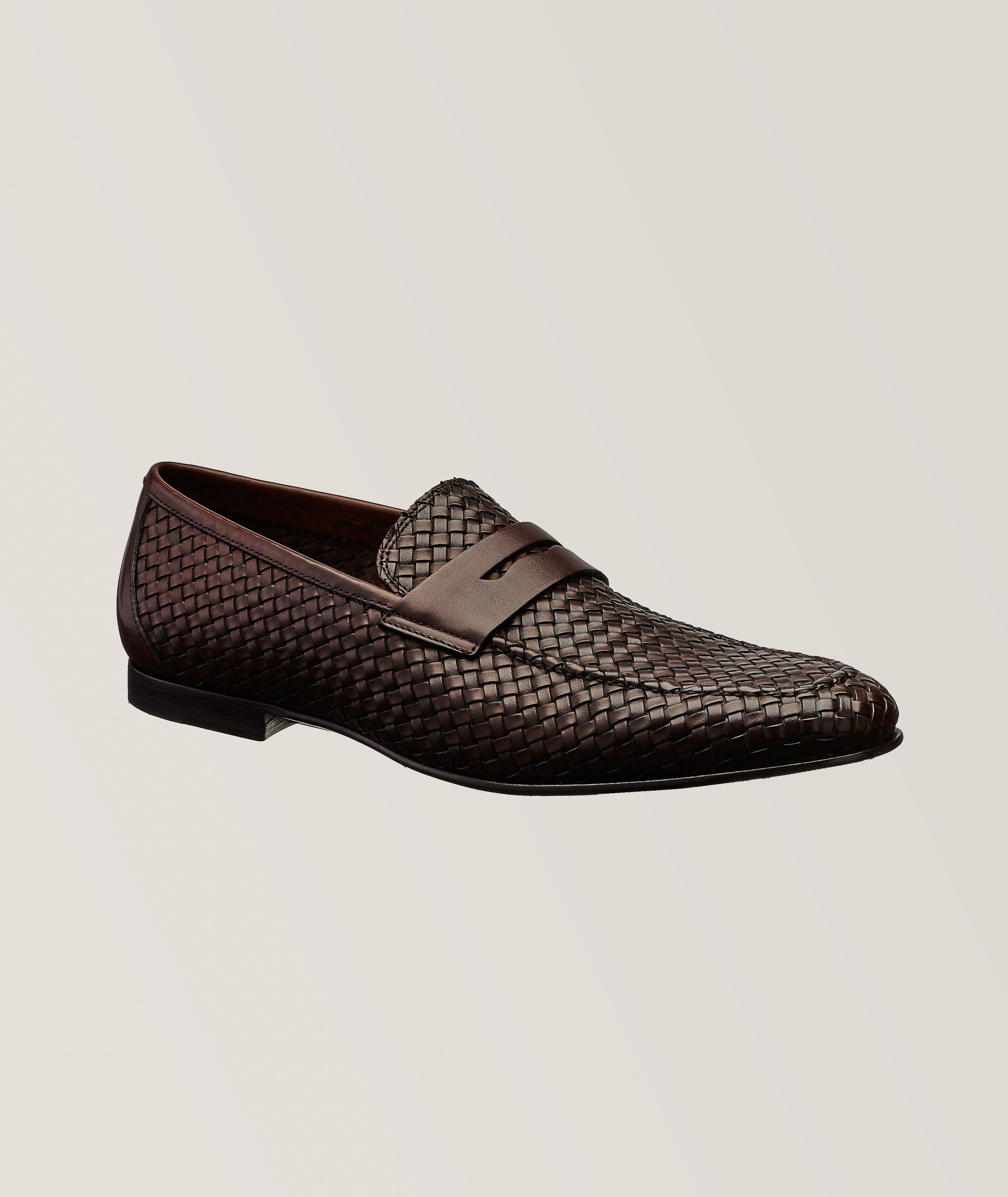 Zenith Burnished Woven Leather Penny Loafers