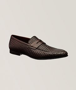 To Boot New York Zenith Burnished Woven Leather Penny Loafers