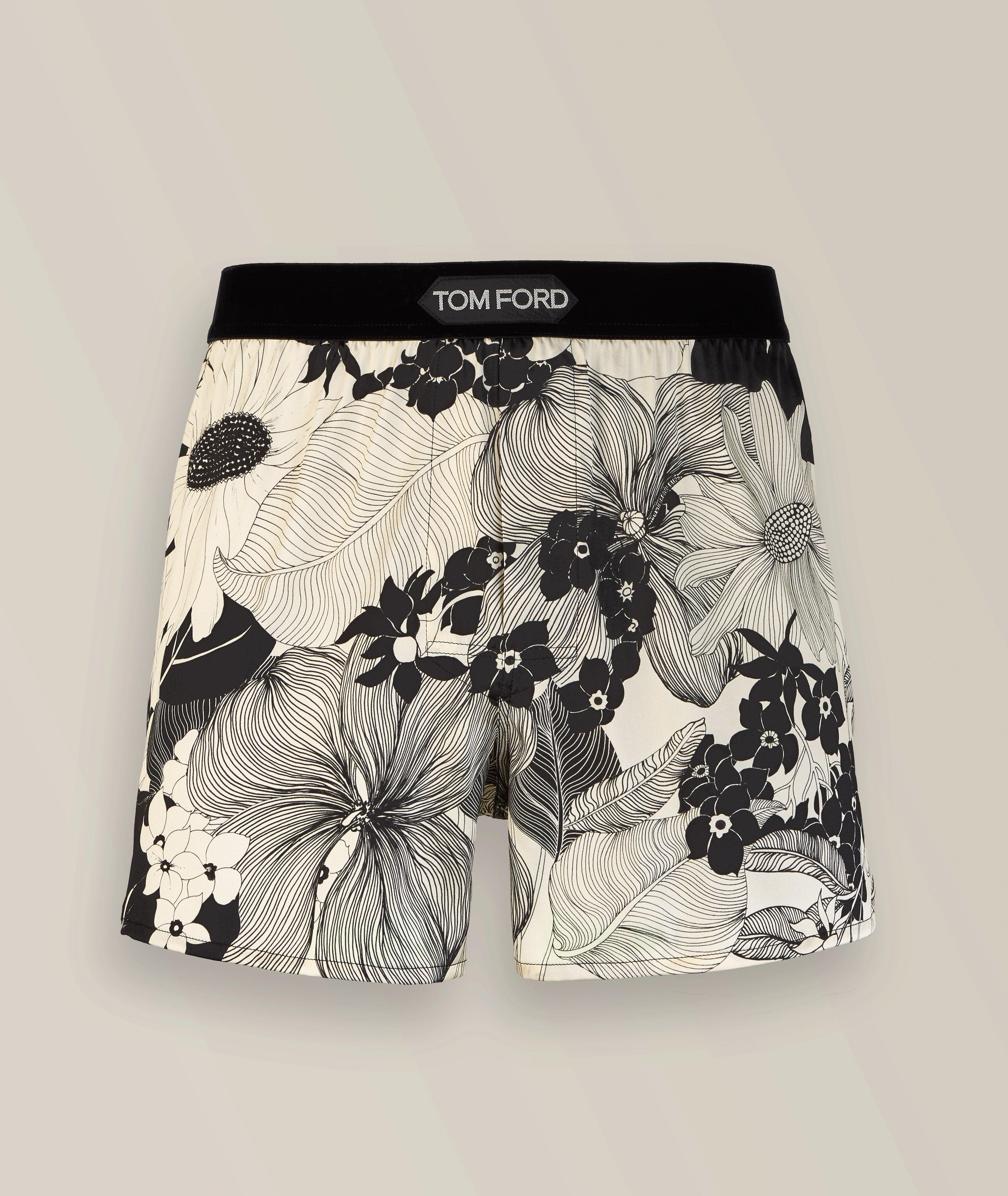 Monochromatic Floral Stretch-Silk Boxers image 0