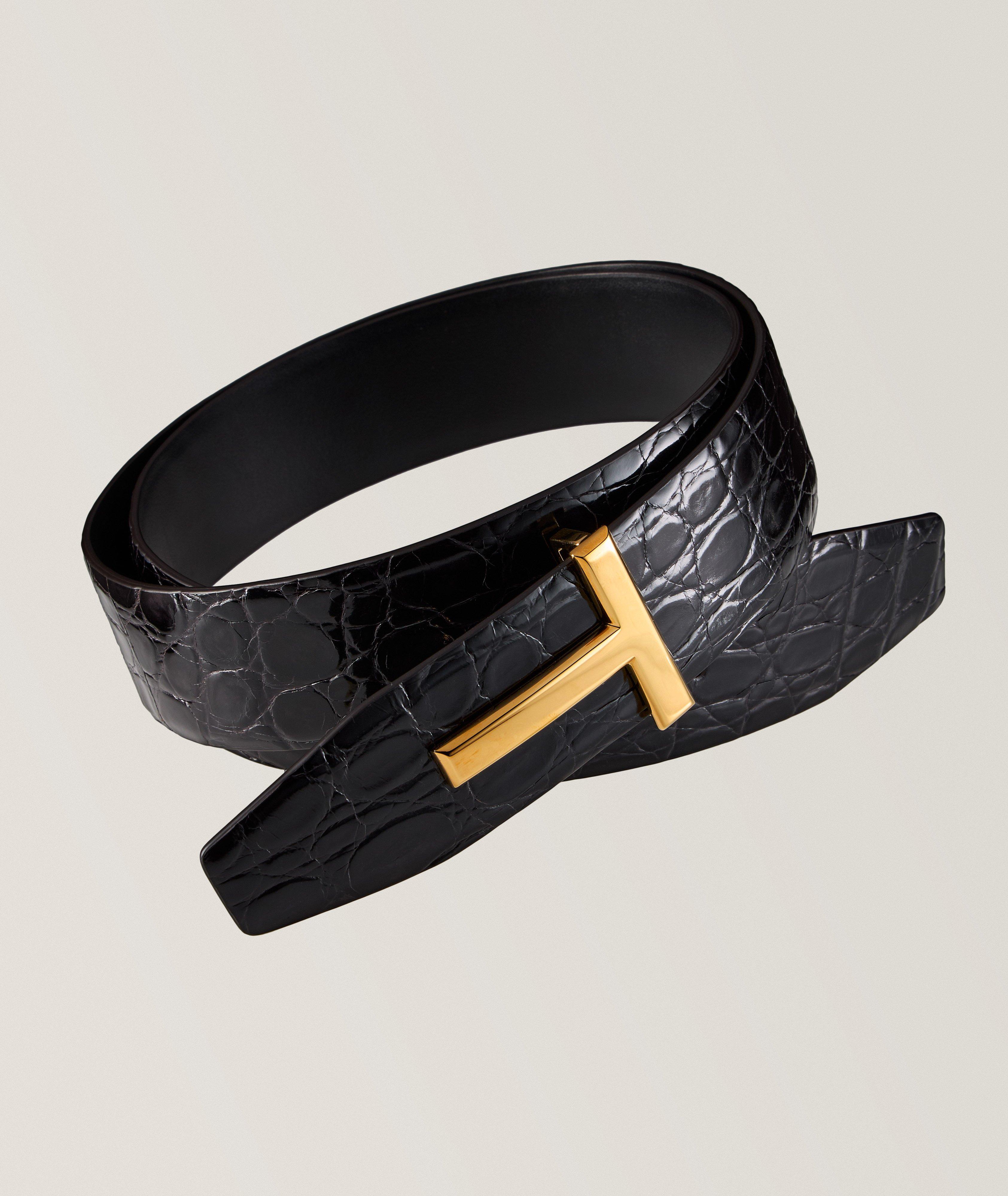 Crocodile Leather T-Buckle Belt