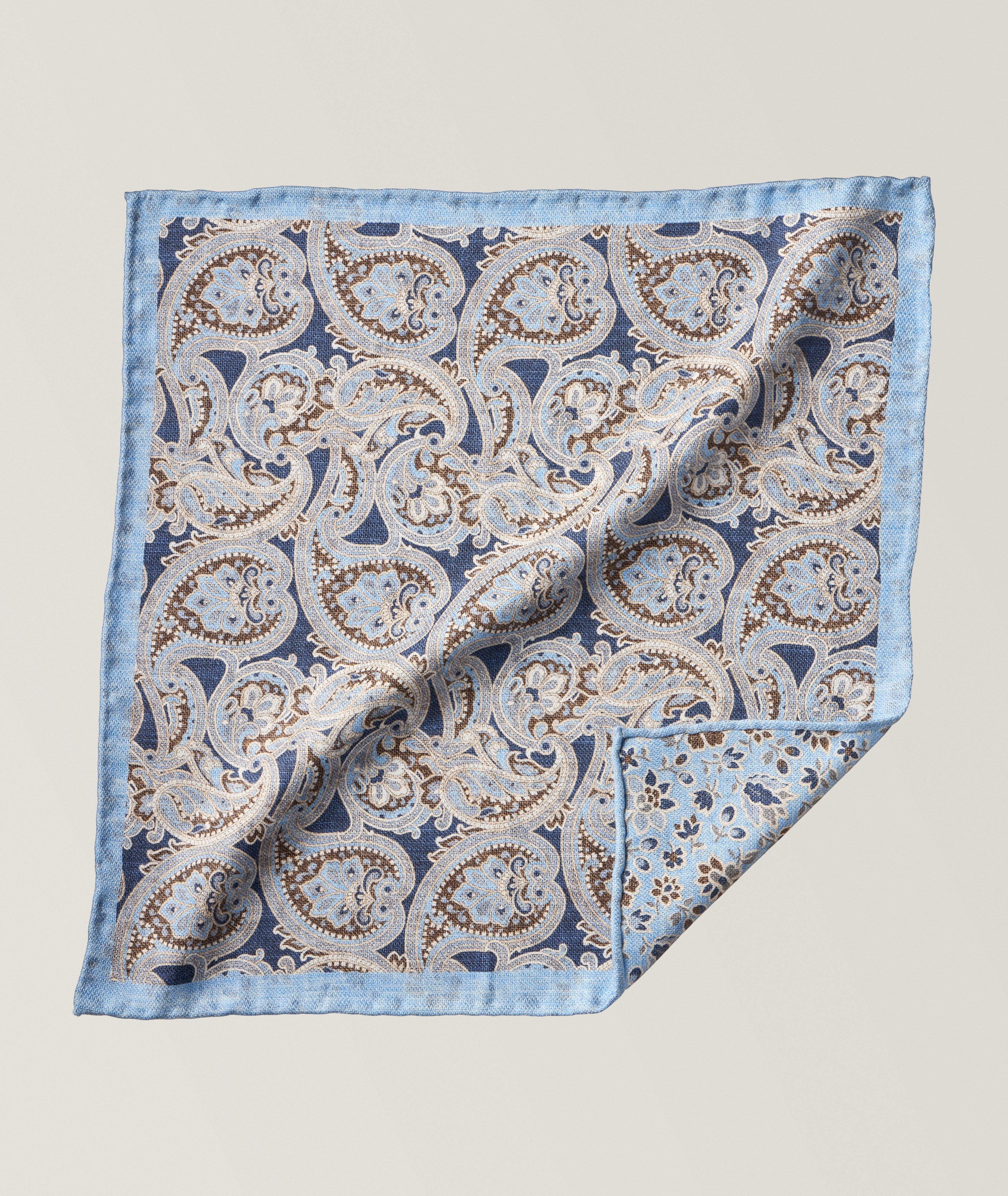 Reversible Paisley-Floral Silk Pocket Square image 0