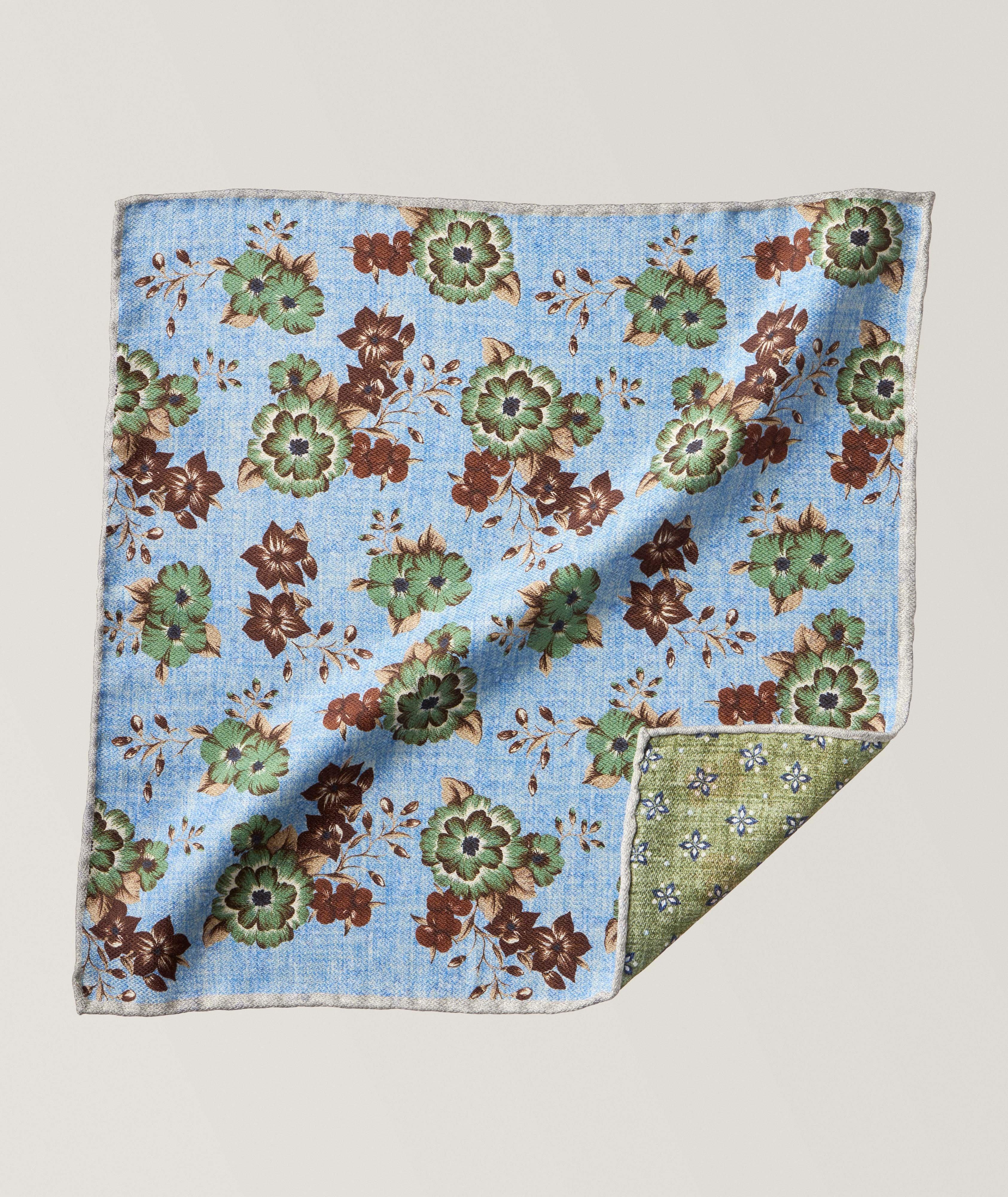 Reversible Neat-Floral Silk Pocket Square  image 0