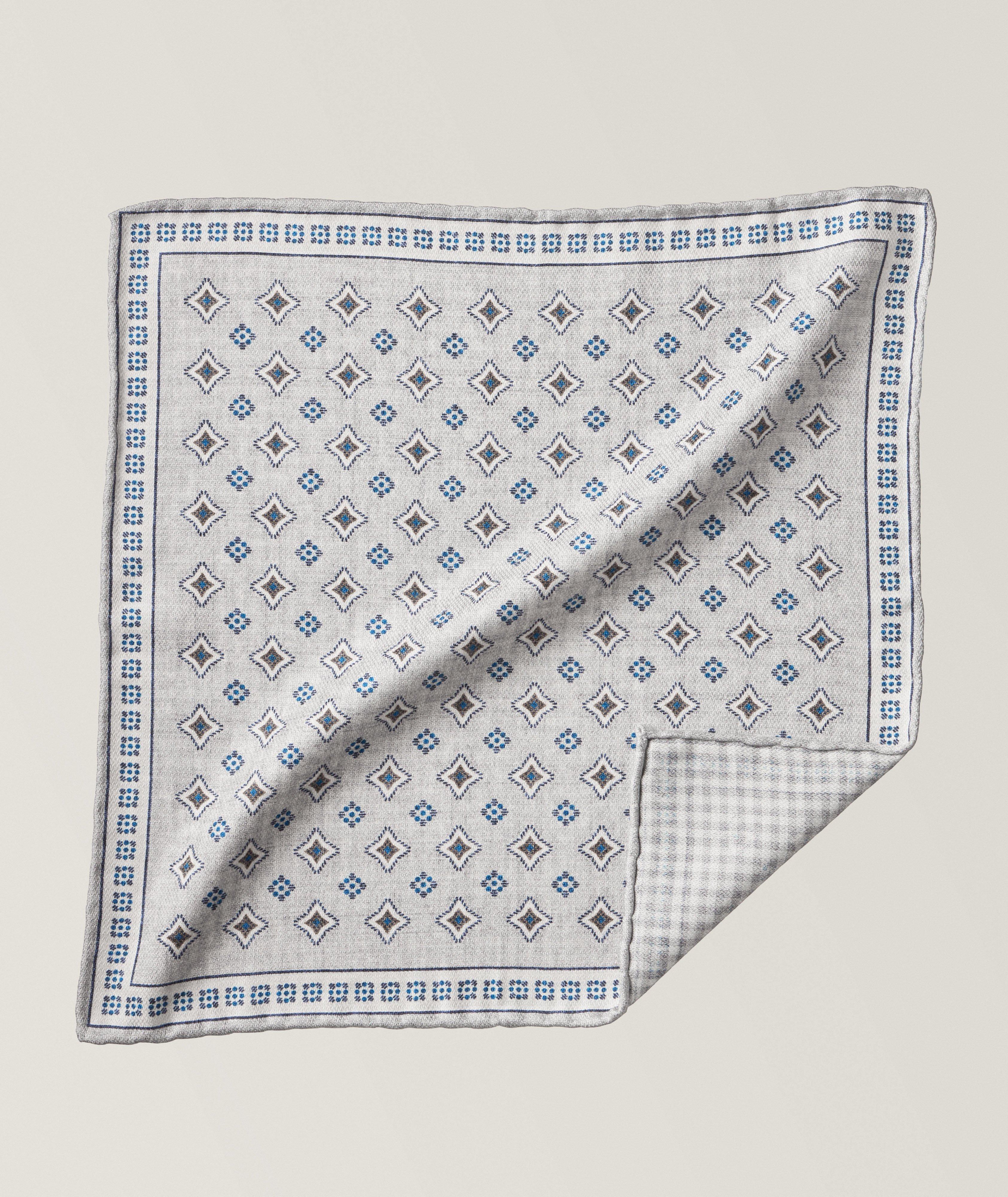 Reversible Neat & Check Silk Pocket Square  image 0