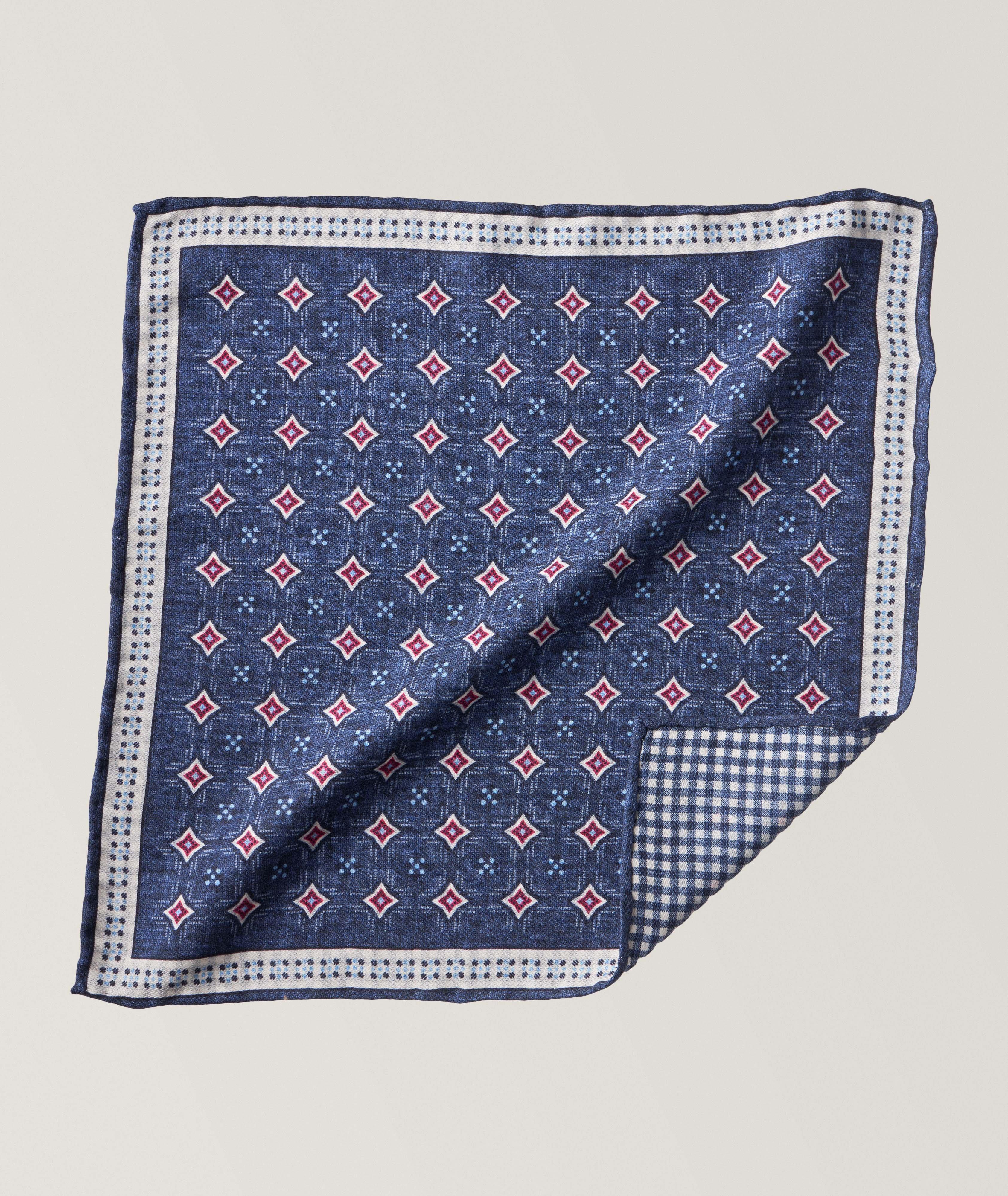 Reversible Neat & Check Silk Pocket Square  image 0