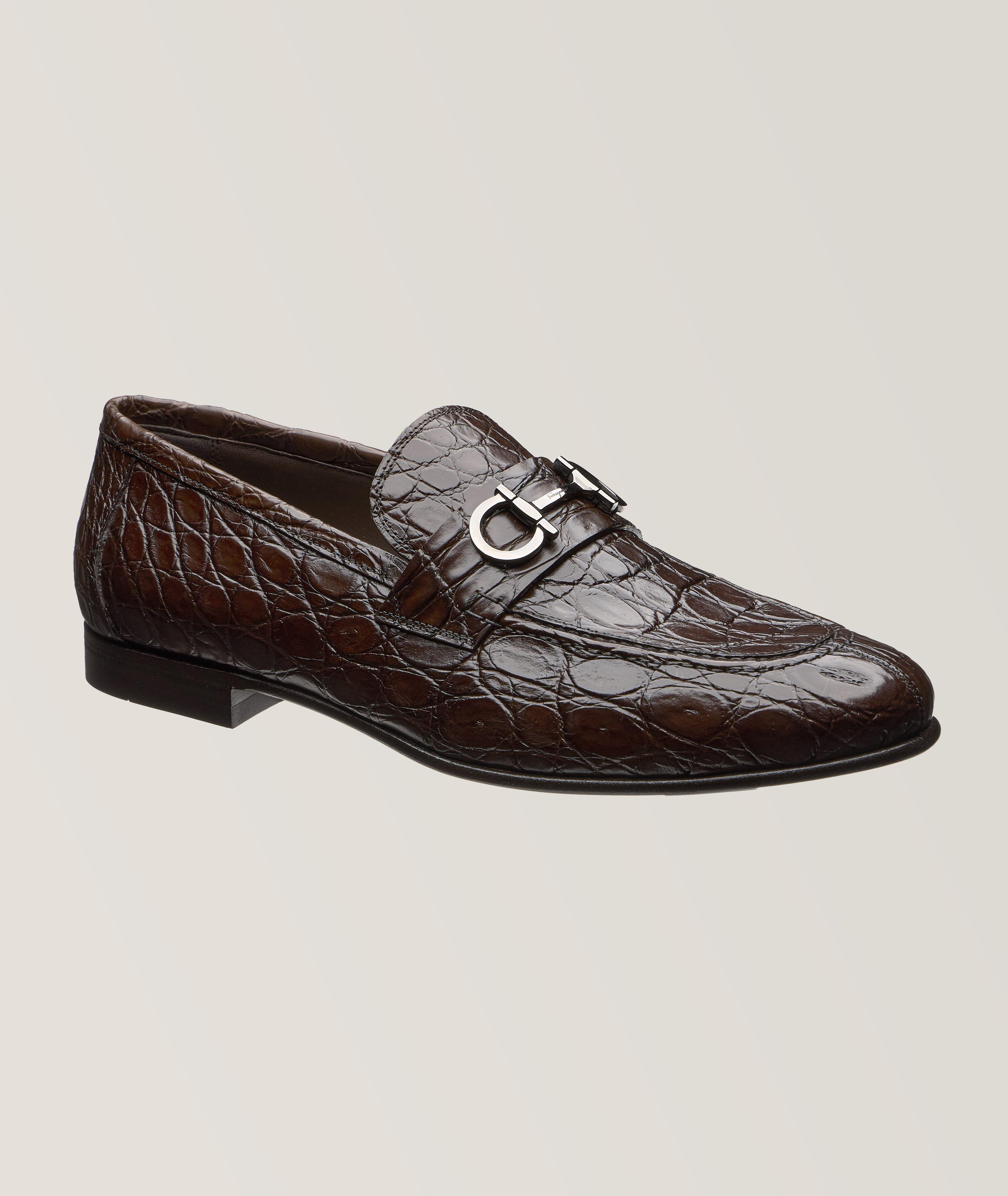 Gin Lux Double Gancio Crocodile Embossed Moccasins