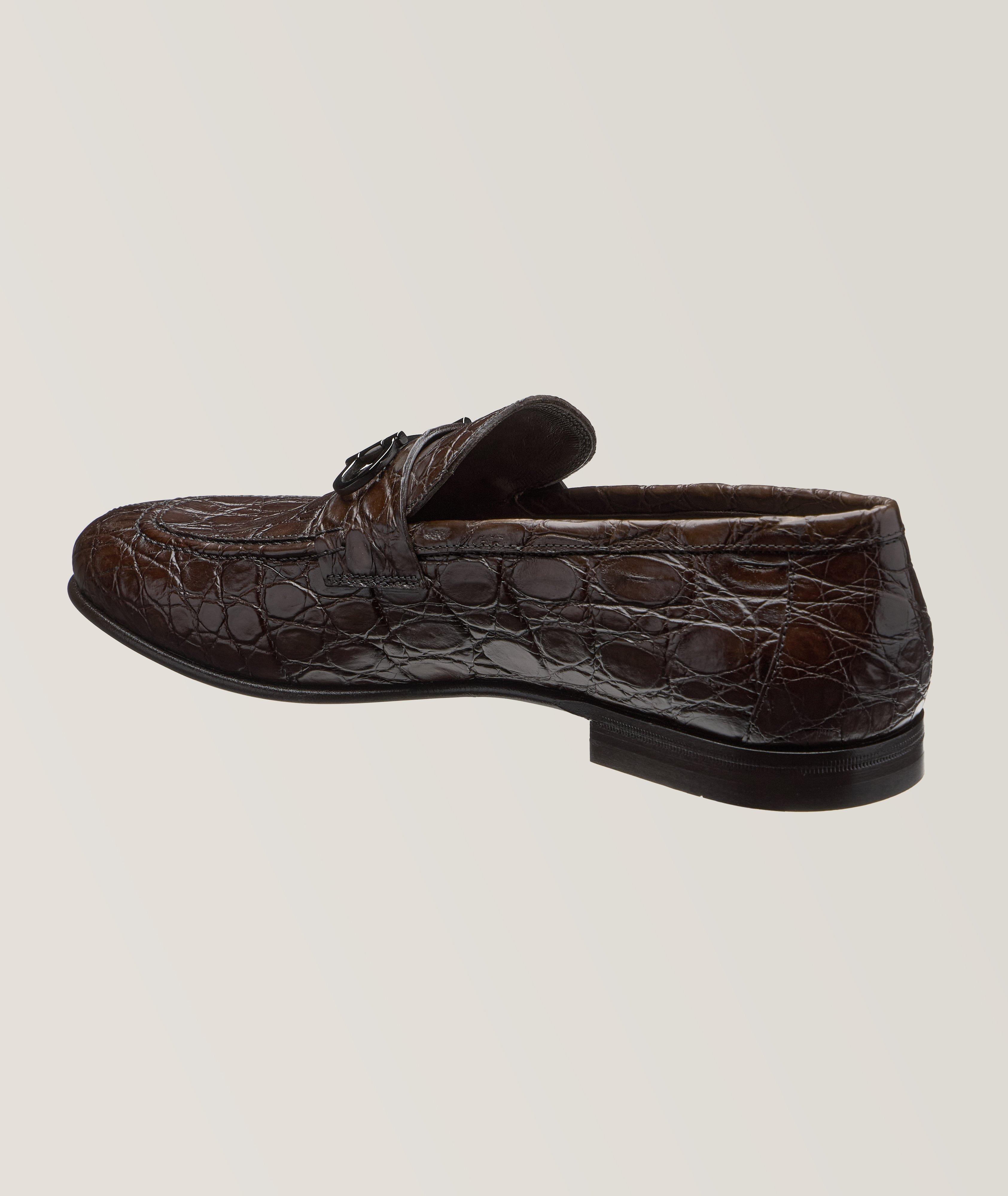 Gin Lux Double Gancio Crocodile Embossed Moccasins