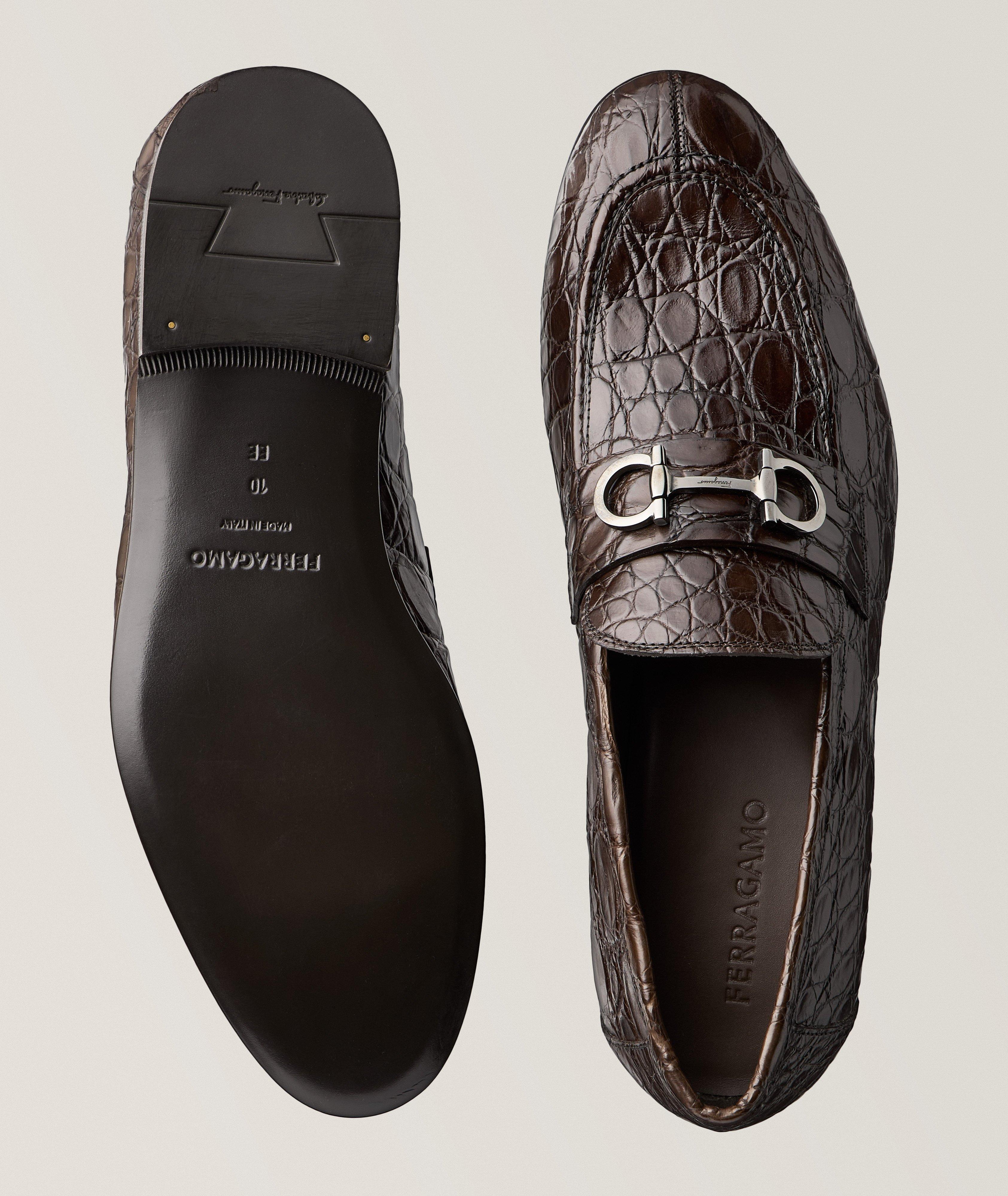 Gin Lux Double Gancio Crocodile Embossed Moccasins