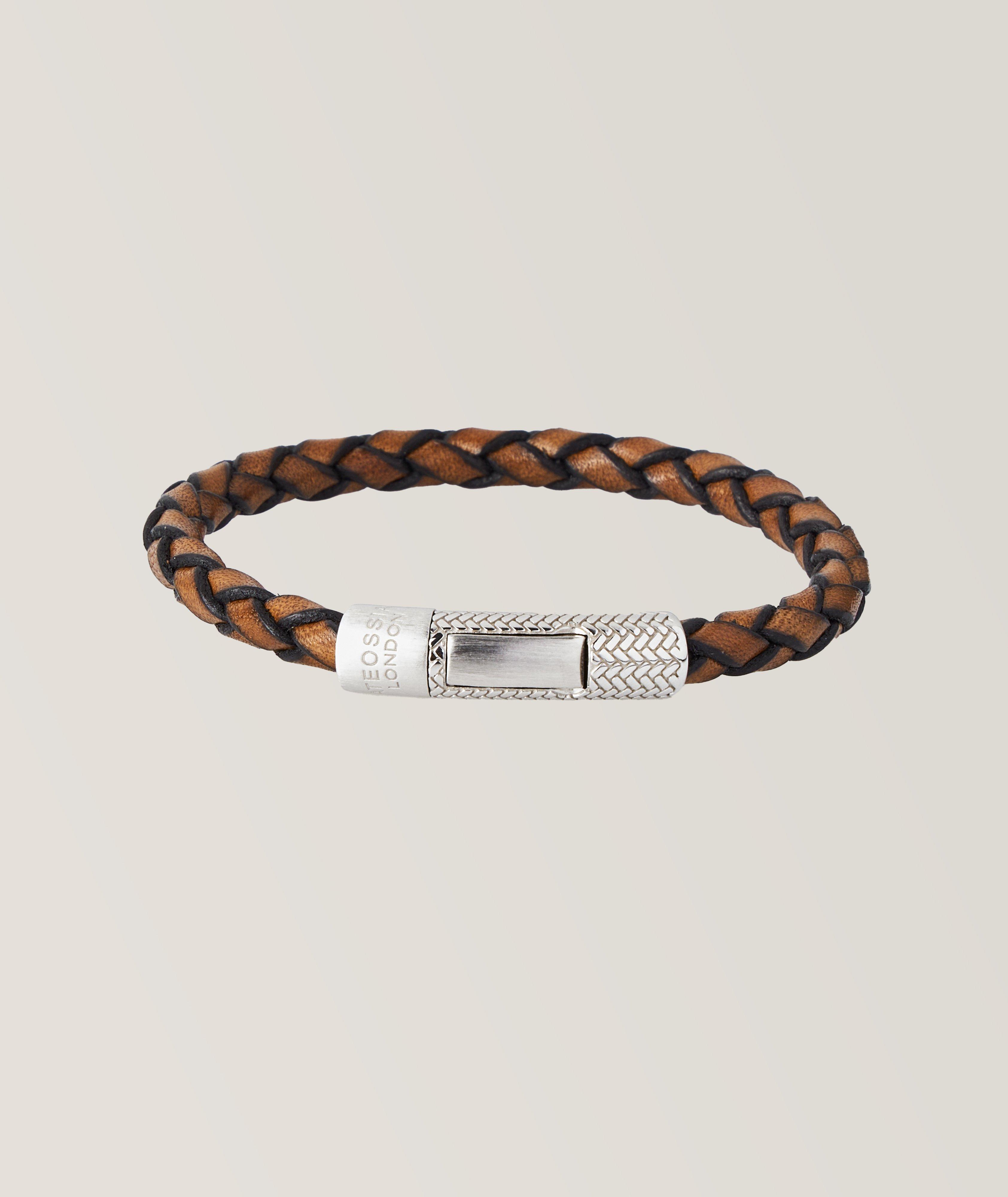 Tateossian Evil Eye Mini Popcorn Eco Leather Bracelet in Black | Size Medium