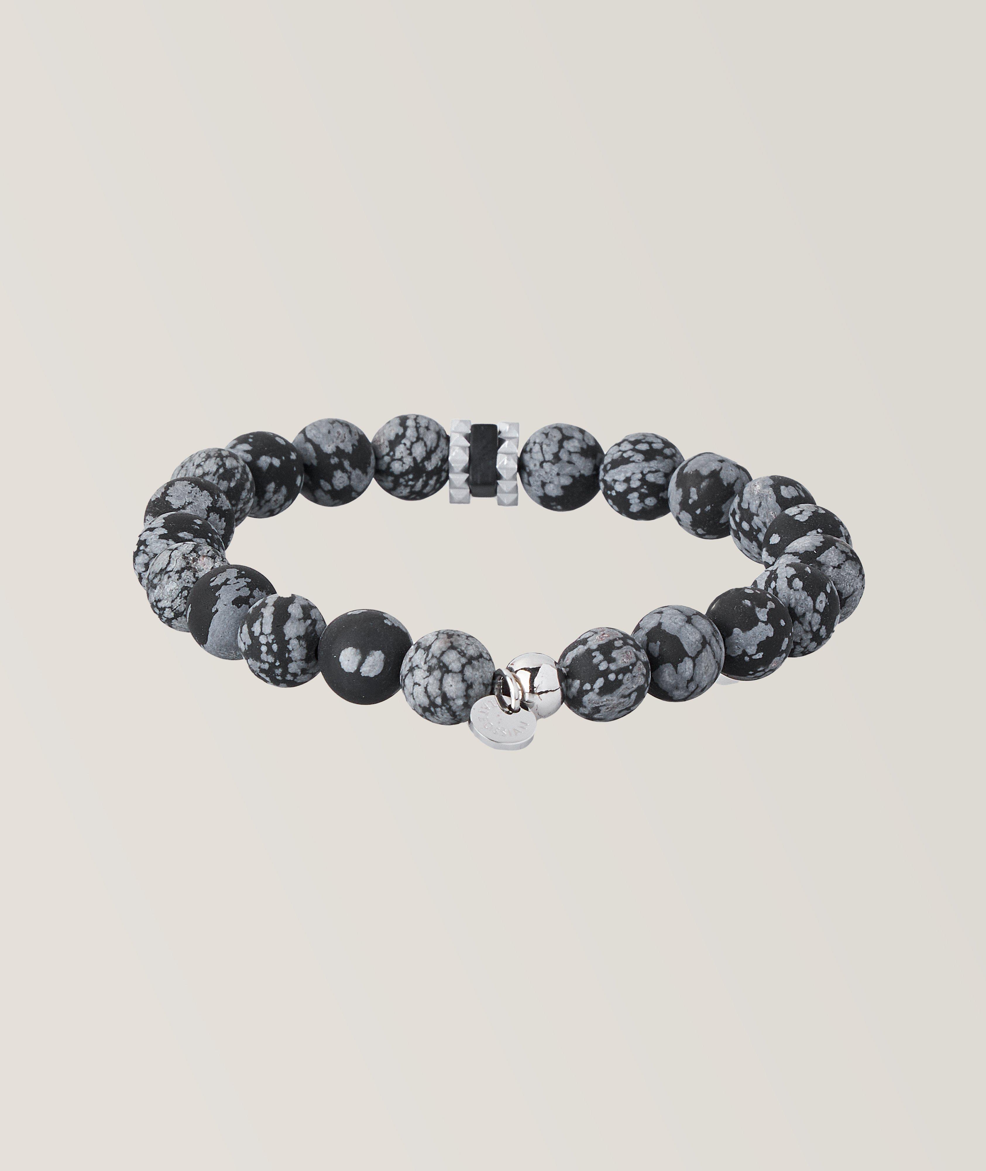 Bracelet de billes d’obsidienne « flocon de neige » image 0