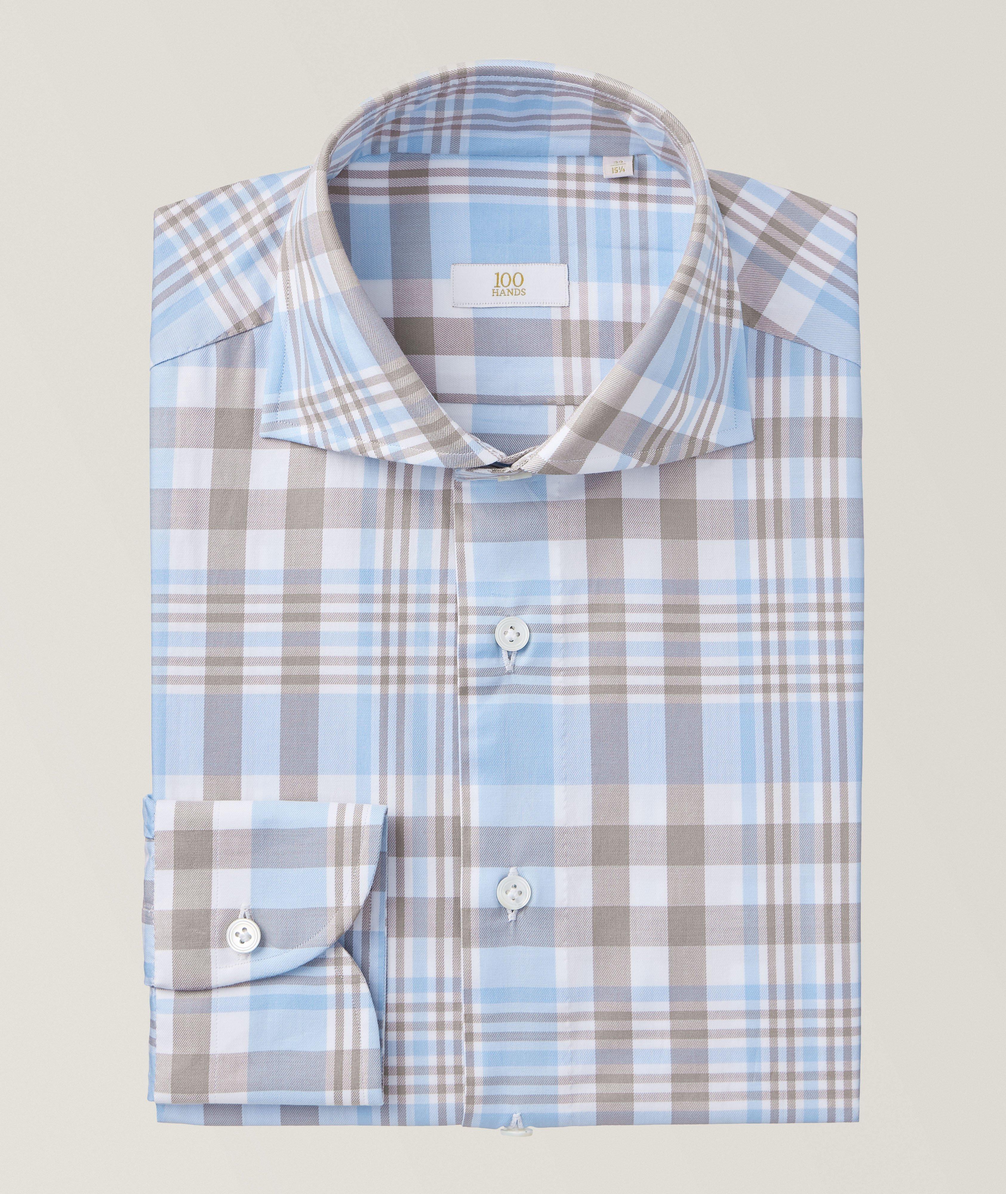 Blue and white checkered best sale dress shirt