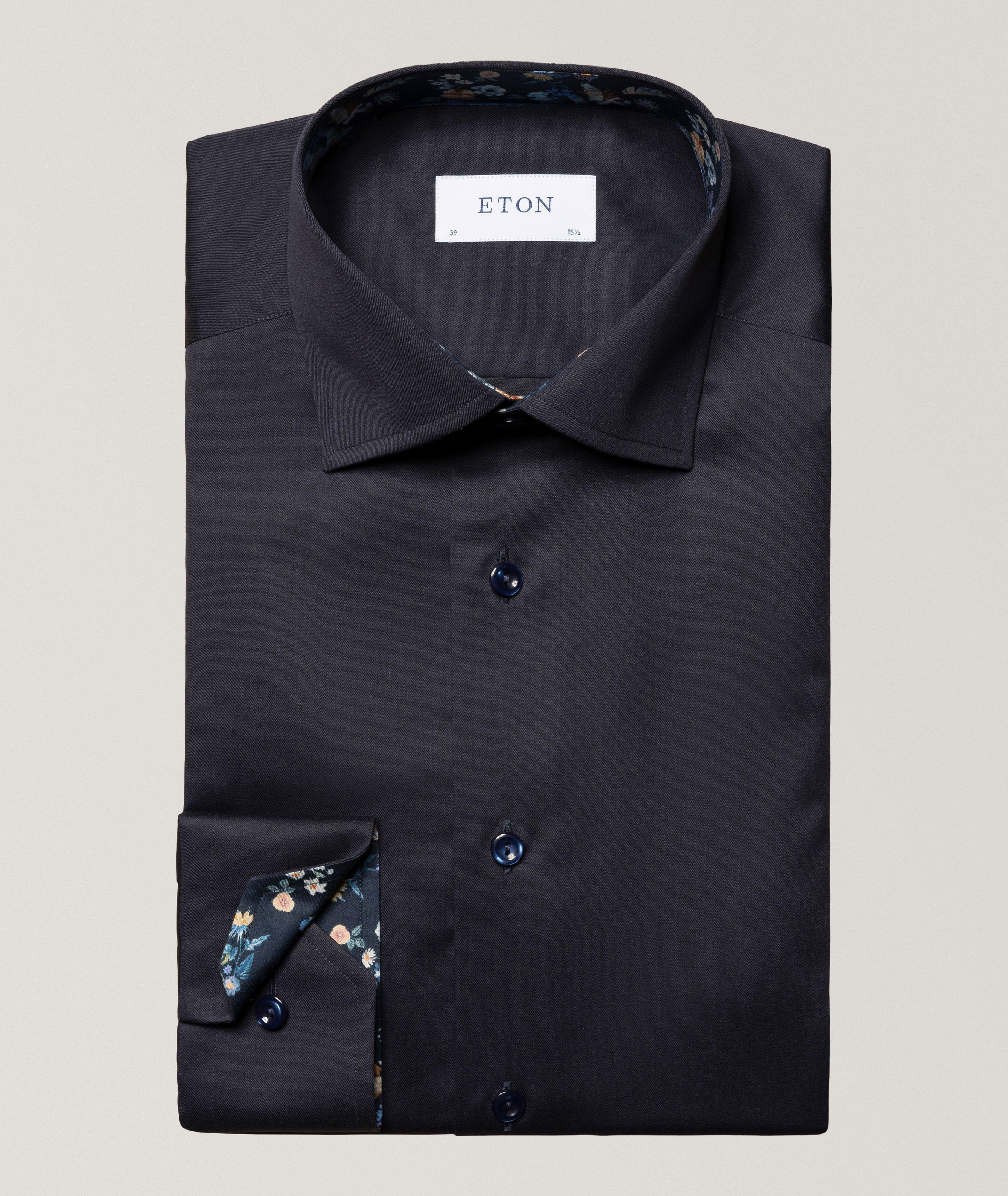 Eton Slim Fit Twill Shirt with Floral Contrast Detail