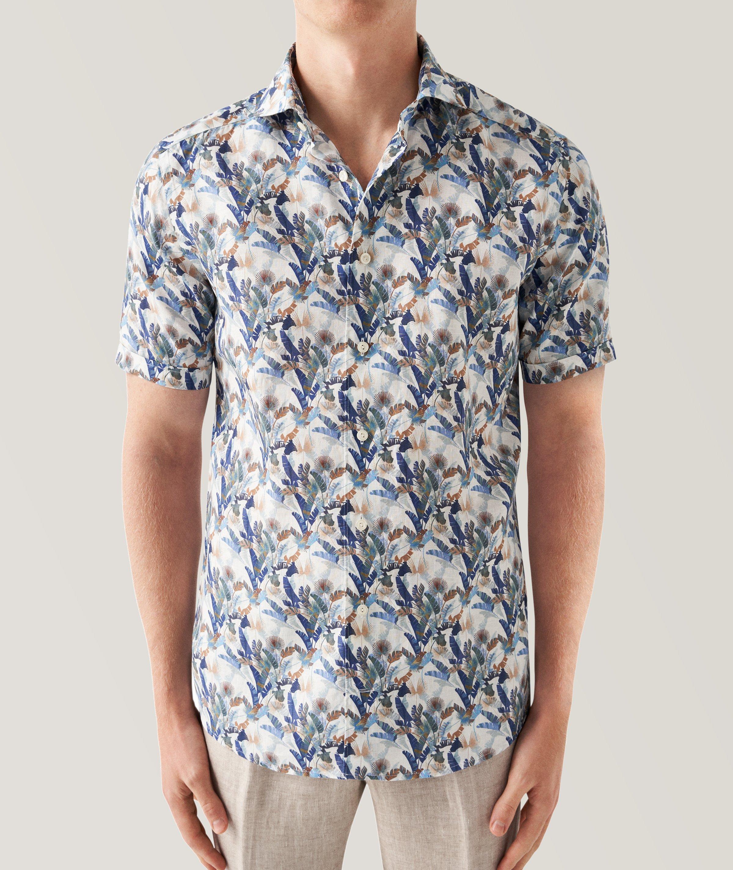 Slim-Fit Palm Print Linen Shirt image 1