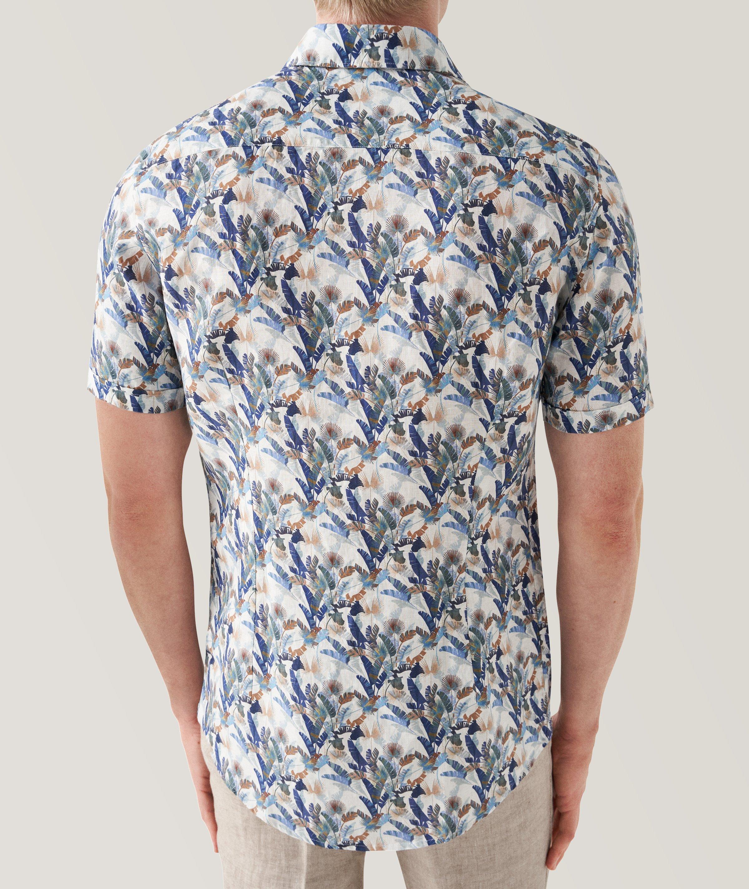 Slim-Fit Palm Print Linen Short Sleeve Shirt image 2